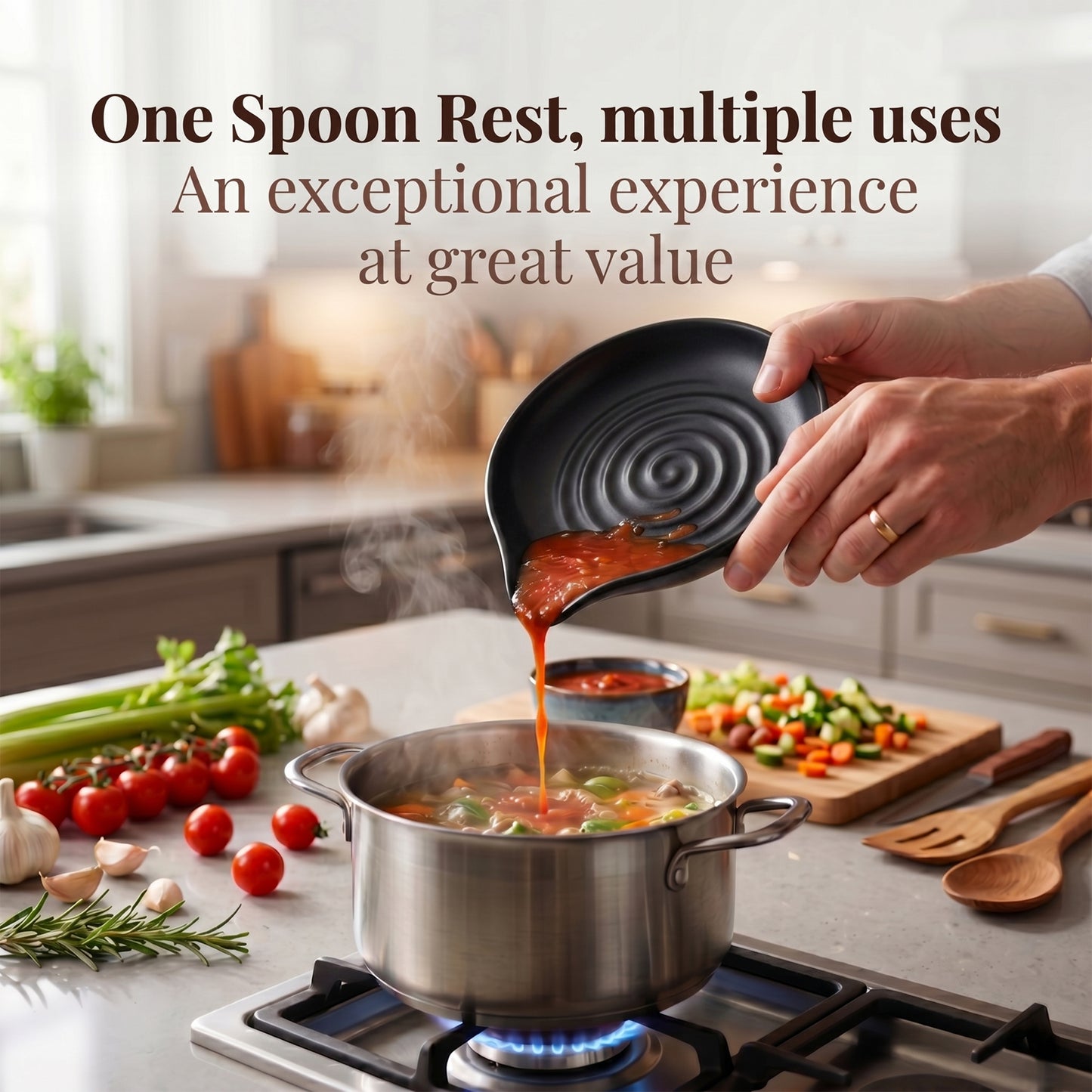 Onader 2-Piece Spoon Rest, 5" Ceramic Spoon Holder for Kitchen Utensils Soup Ladle Slotted Turner Spatula, Cooking Utensil Rest for Kitchen Countertop, Matte Black