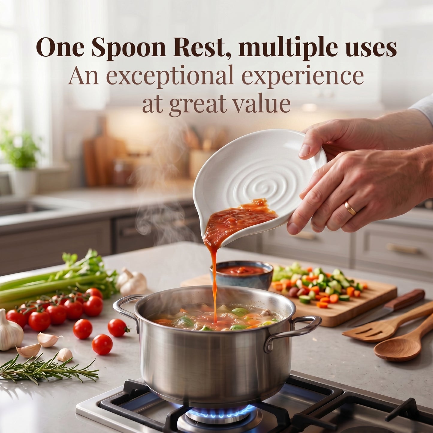 Onader 2-Piece Spoon Rest, 5" Ceramic Spoon Holder for Kitchen Utensils Soup Ladle Slotted Turner Spatula, Cooking Utensil Rest for Kitchen Countertop, Seashell White