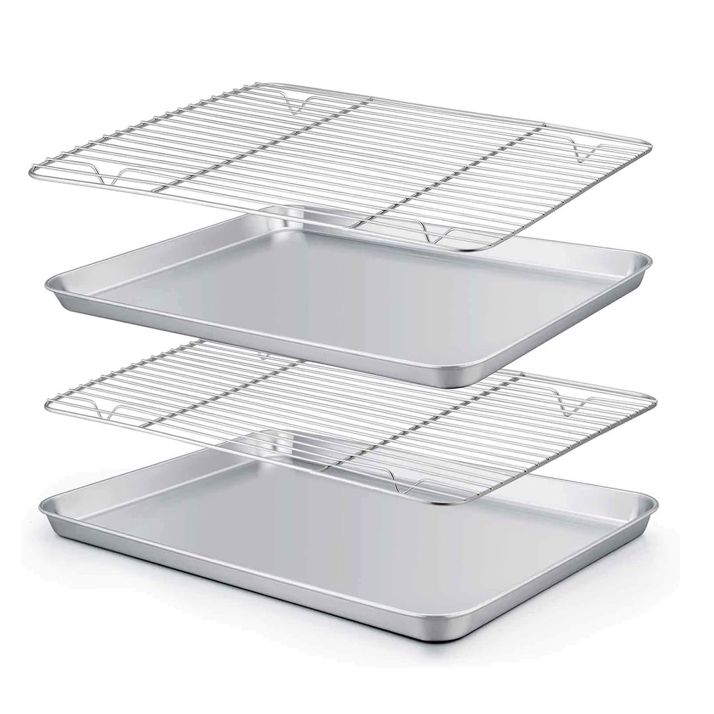 Vesteel 16 inch Stainless Steel Baking Sheet with Rack Set of 4, Cookie Sheet Baking Pan Tray with Cooling Rack, Non Toxic & Dishwasher Safe