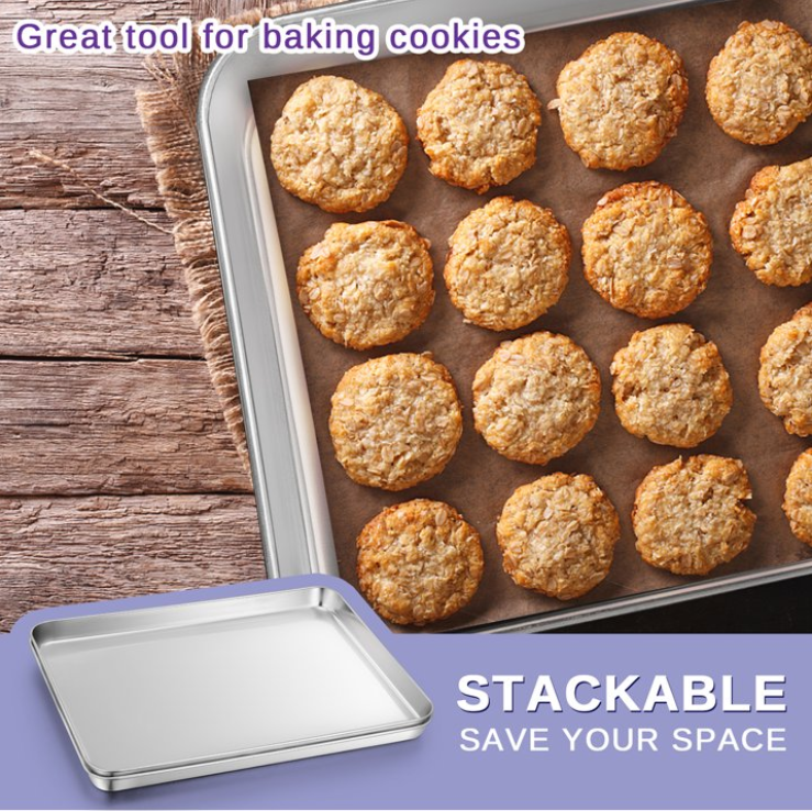 Vesteel Baking Cookie Sheet, 16 x 12 x 1 inches Stainless Steel Rectangle Baking Pan Oven Tray
