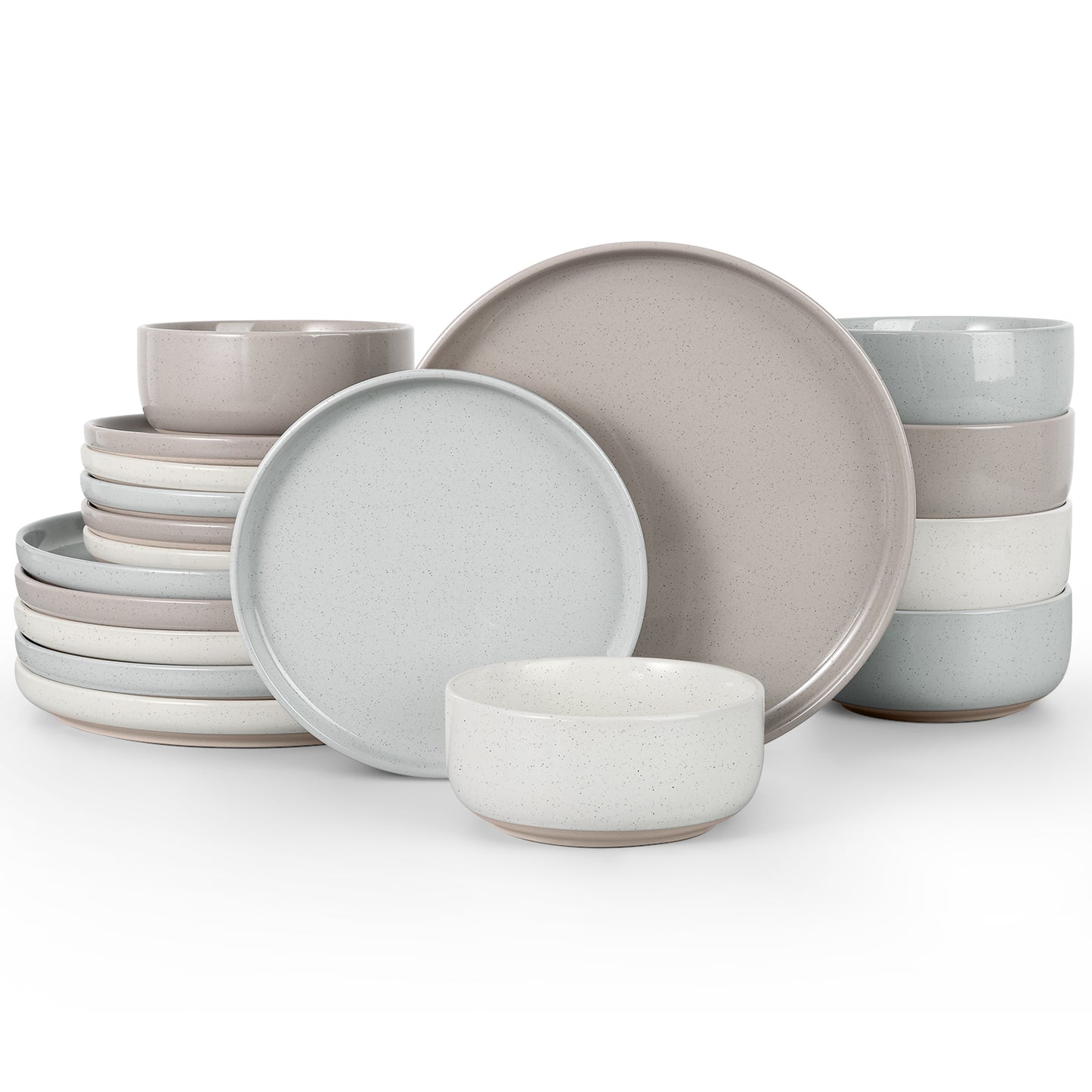 Vesteel 18-Piece Dinnerware Set, Ceramic Plates and Bowls Set for 6, Speckled Stoneware Dishes Set for Family, Microwave & Dishwasher Safe - Multi-Color