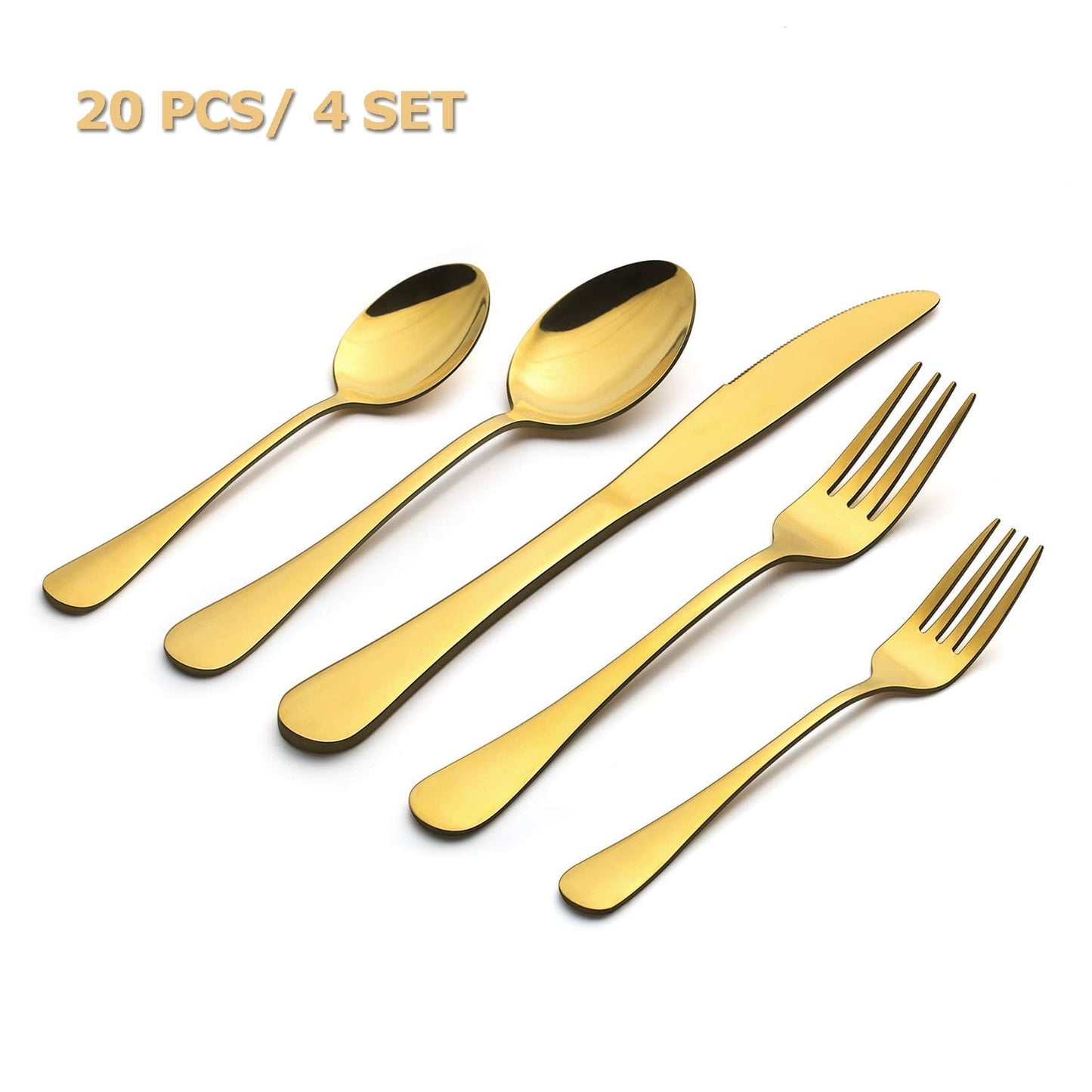 Gold Silverware Set, Vesteel 20 Piece Stainless Steel Flatware Cutlery Set for 4, Mirror Finish & Dishwasher Safe