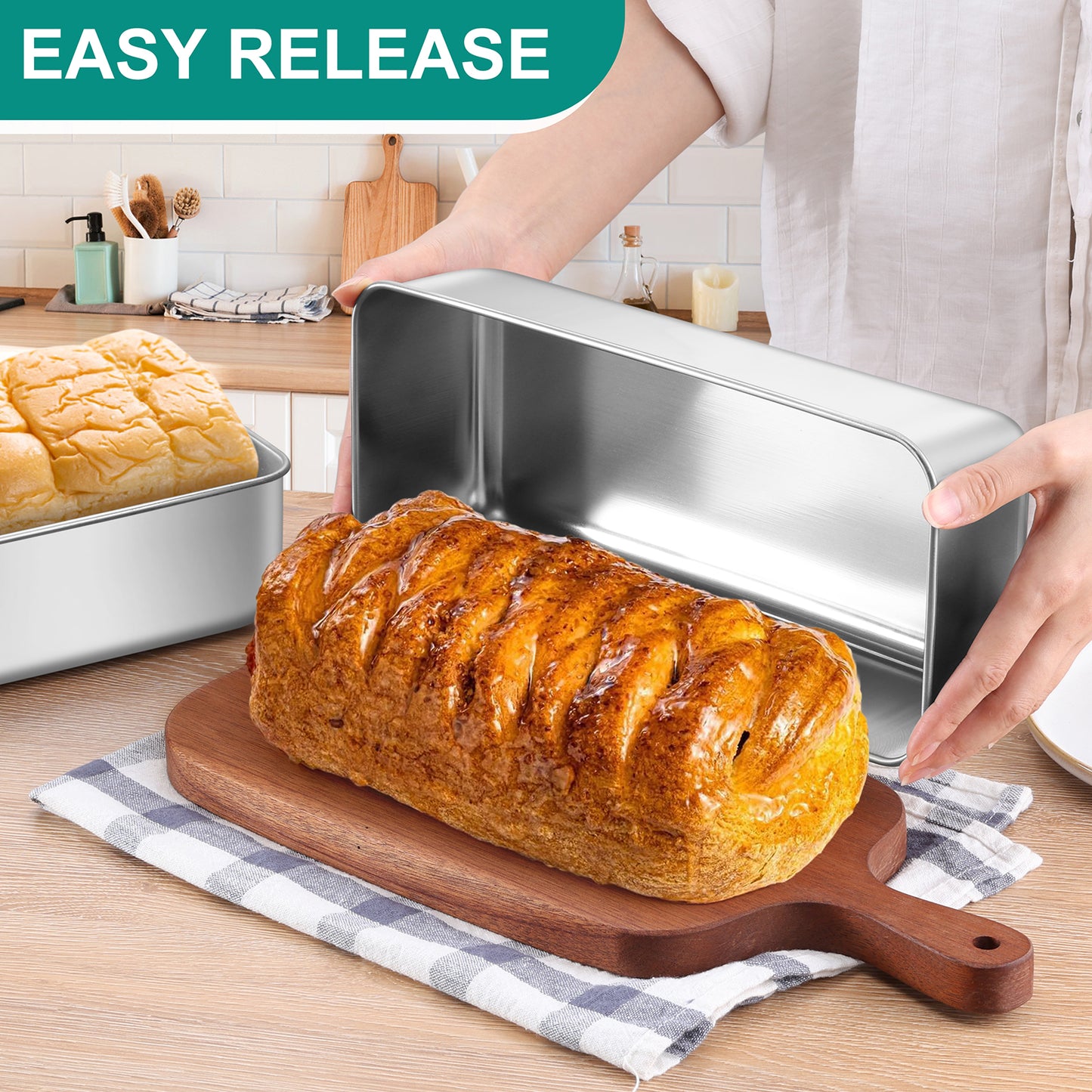 Vesteel 12 x 5 Inch Loaf Pan Set of 2, Stainless Steel Baking Bread Pans, Large Toast Baking Pans for Meatloaf, Cake & Homemade Bread, Non Toxic & Dishwasher Safe