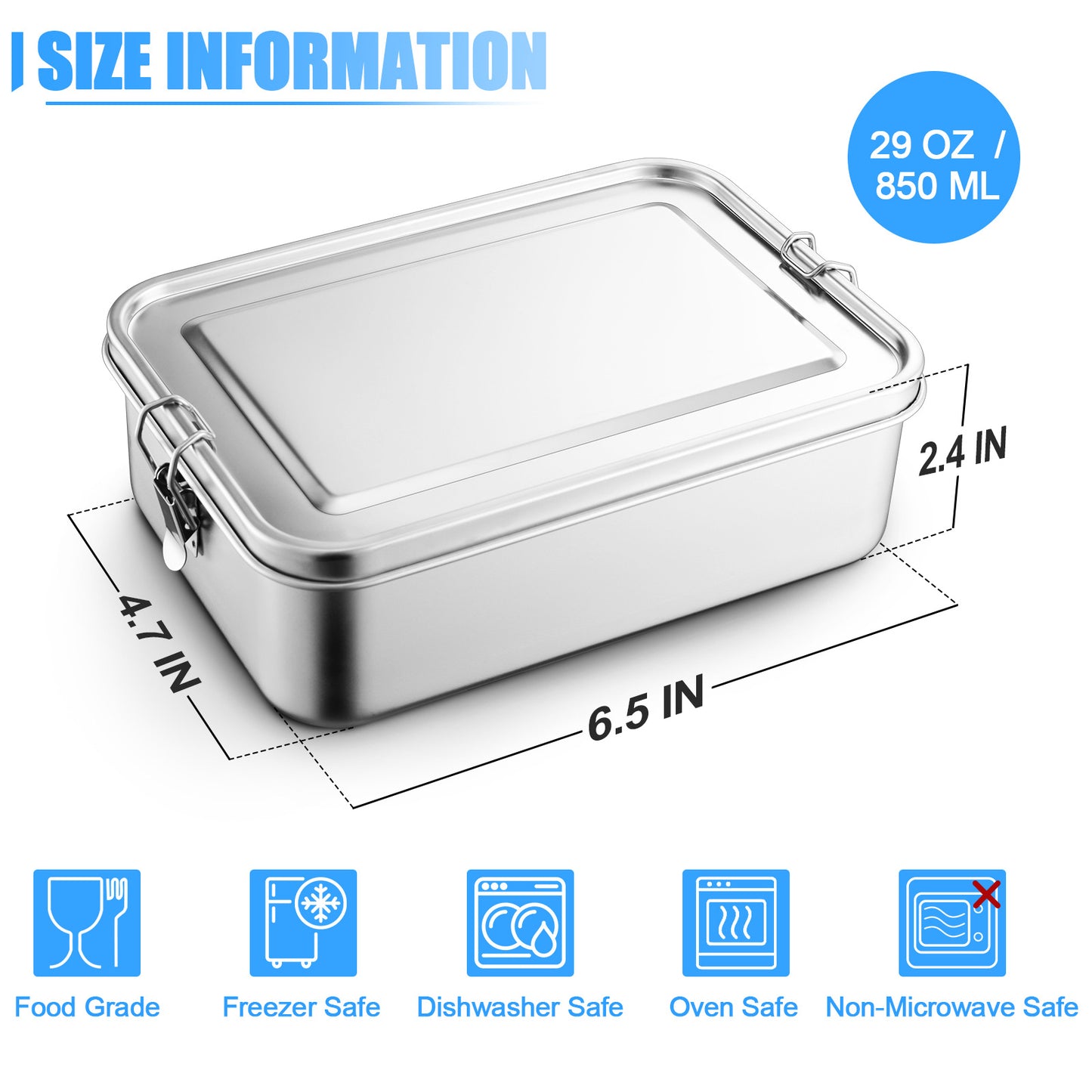 Vesteel Stainless Steel Bento Box, 29oz Lunch Box Metal Food Storage Container with Removable Dividers, Portable & Leak-Proof Meal Prep Container with 3 Compartment