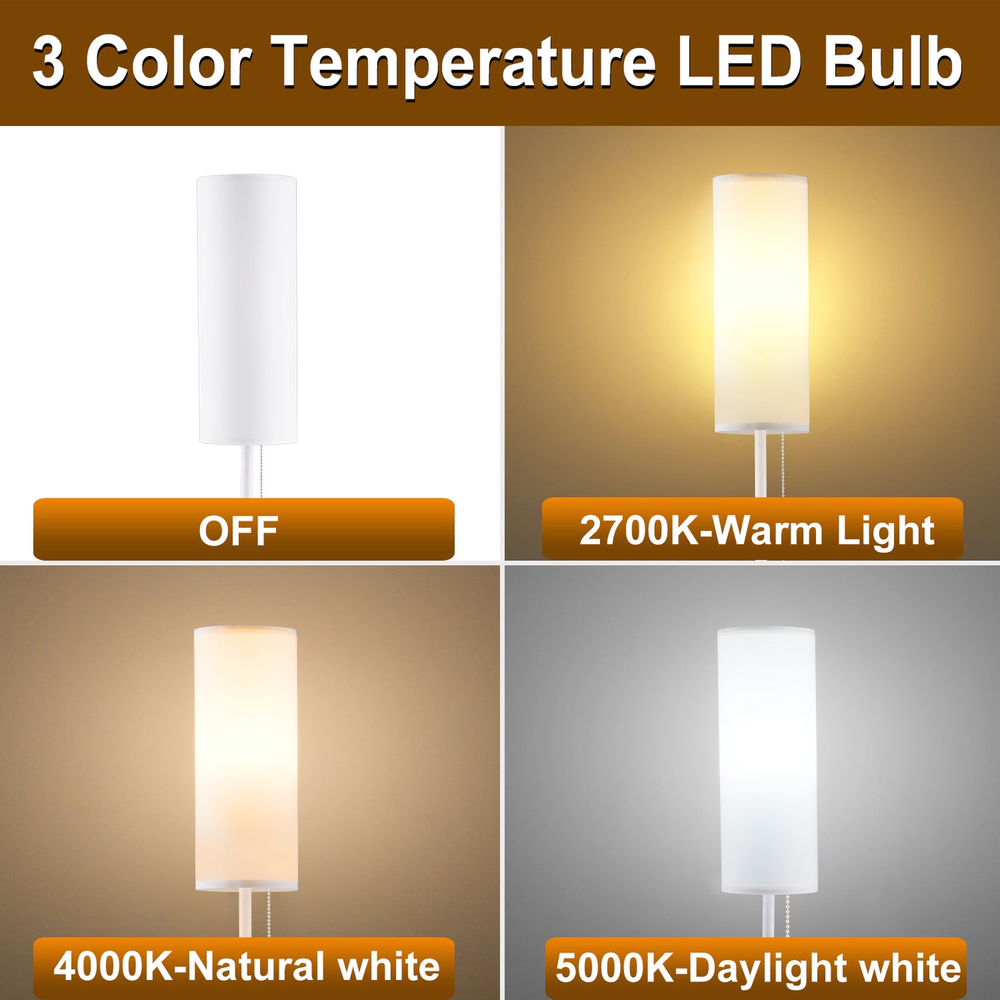 Vesteel Floor Lamp for Living Room, Modern Standing Lamp with 3 Color Temperatures LED Bulb & Linen Lampshade, Pole Lamp for Bedroom Living Room Office, White