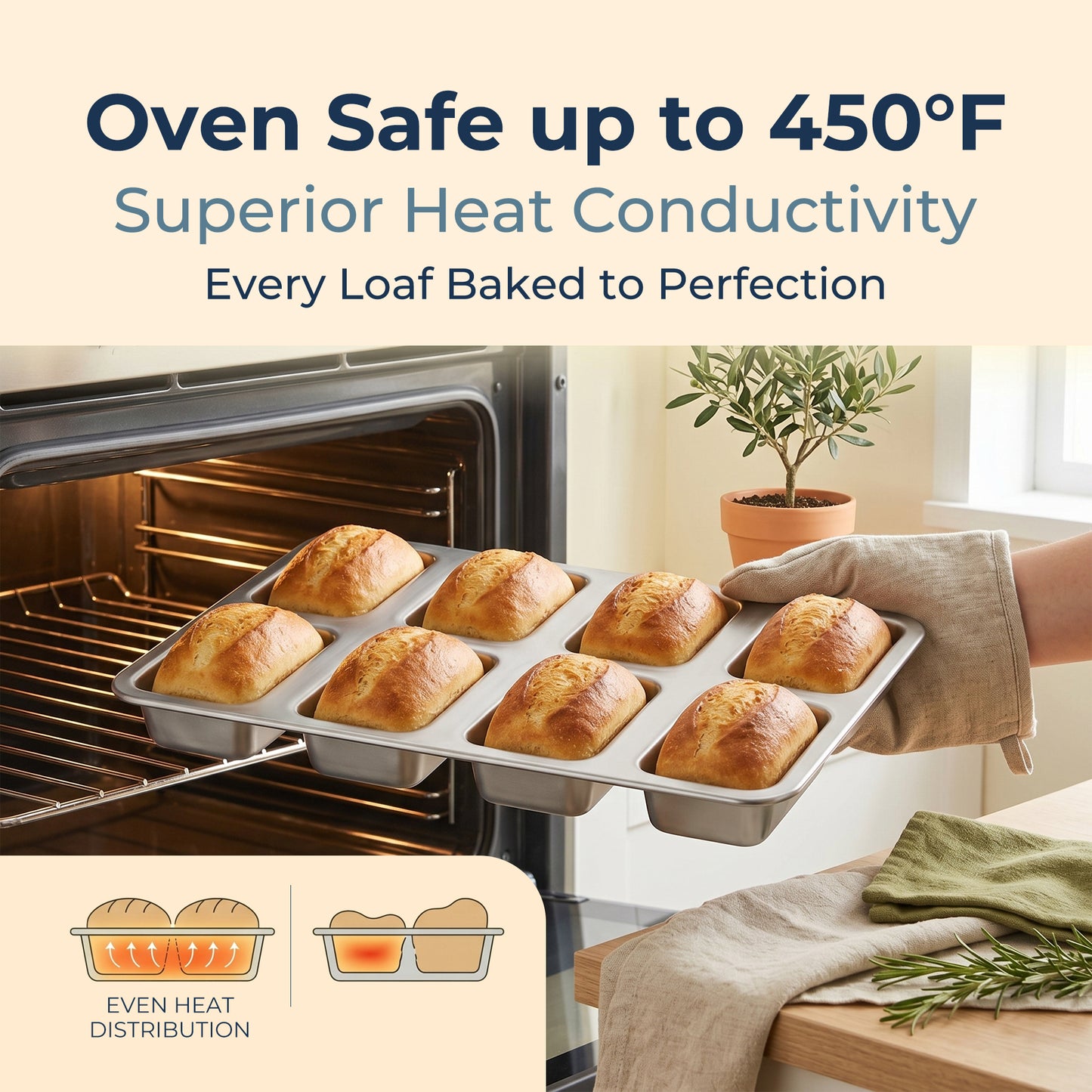 Vesteel Stainless Steel Mini Loaf Pan, 8-Cavity Small Bread Pan for Oven Baking, Rectangular Tiny Brownie Tin for Homemade Bread Cornbread, 11.8” X 8.5” X 1.2”, Dishwasher Safe