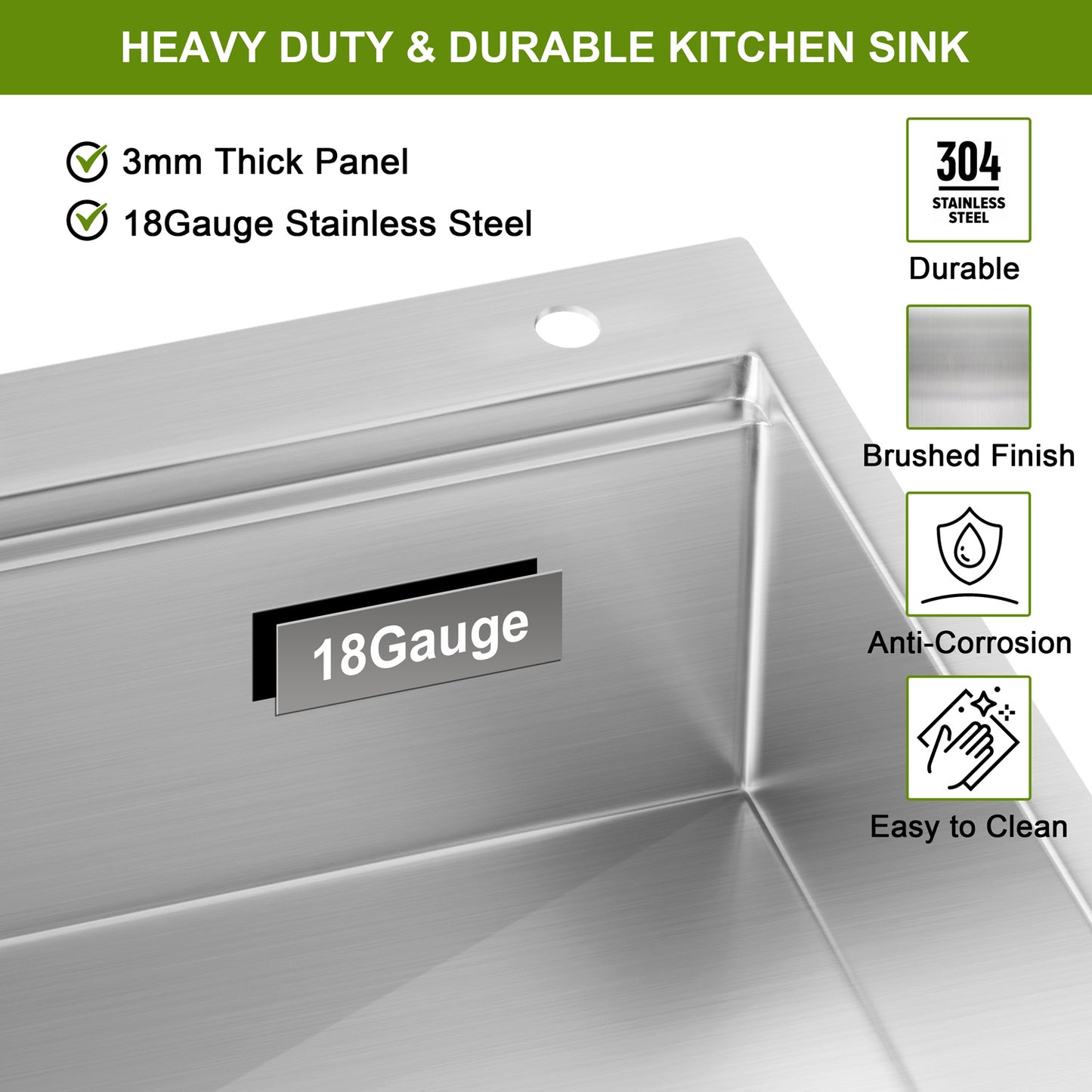 Vesteel Workstation Kitchen Sink, 33” x 22” Drop In Stainless Steel Single Bowl Sink Basin, Topmount Sink include 4 Sink Accessories
