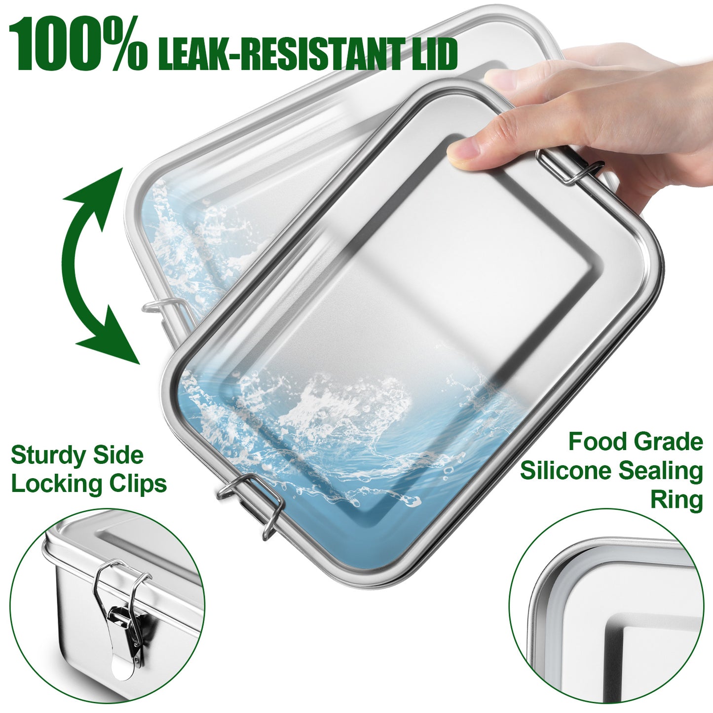 Vesteel Large Capacity Bento Box, 81oz Lunch Box Metal Food Storage Container with Removable Dividers, Portable & Leak-Proof Meal Prep Container with 3 Compartment
