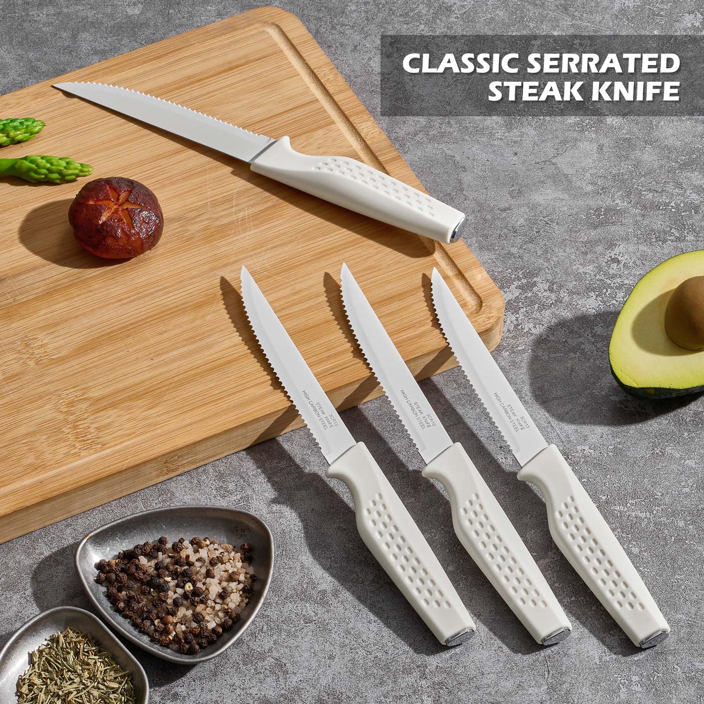 Vesteel Knife Block Set for Kitchen, 15-Piece High Carbon Stainless Steel Knives Set with Ergonomic Handle, Ultra-sharp & Rust Resistant, White