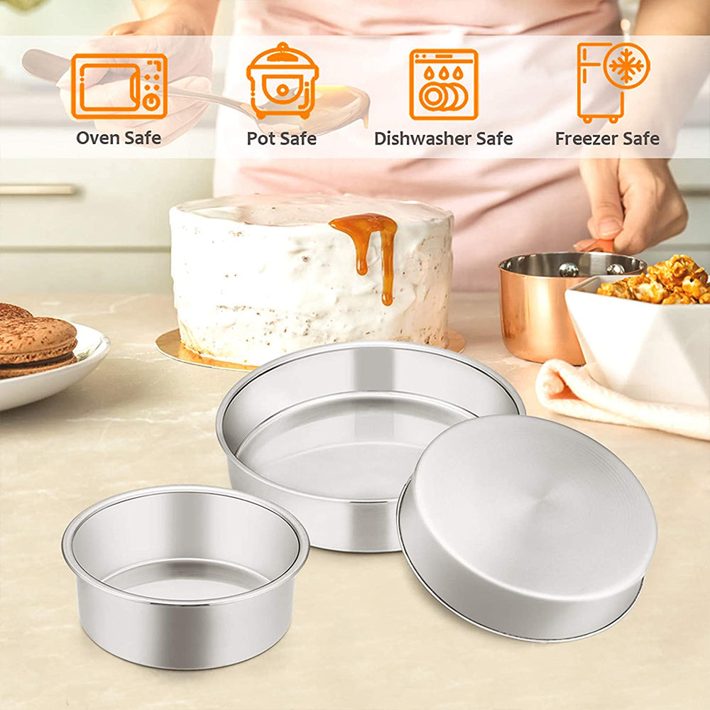 Vesteel Stainless Steel Cake Pan Set of 3 (4/6/8 inch), Small Medium Round Layer Cake Baking Pans for Tier Smash Cake
