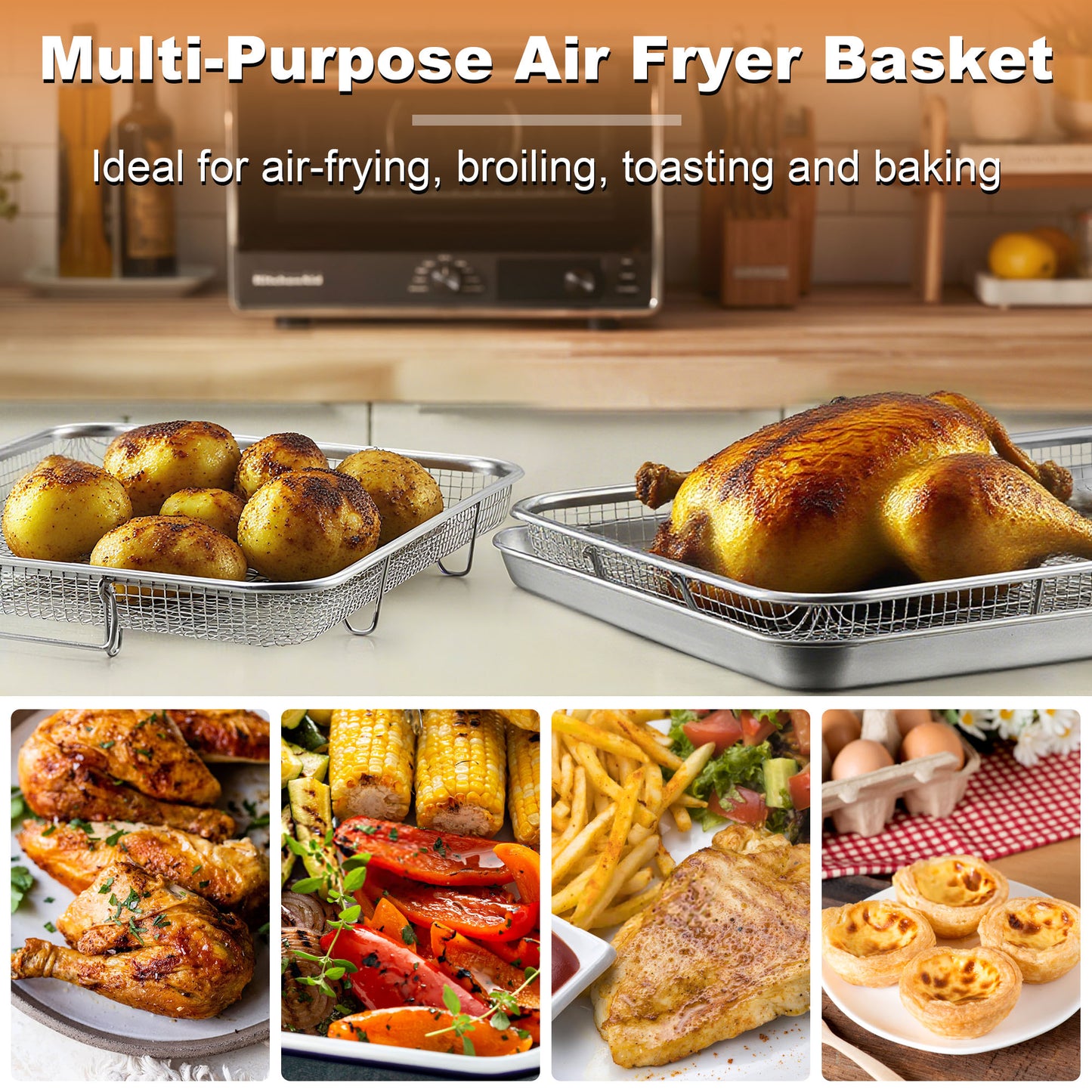 Vesteel Stainless Steel Air Fryer Basket Set of 2 - 15.4" x 11.4"