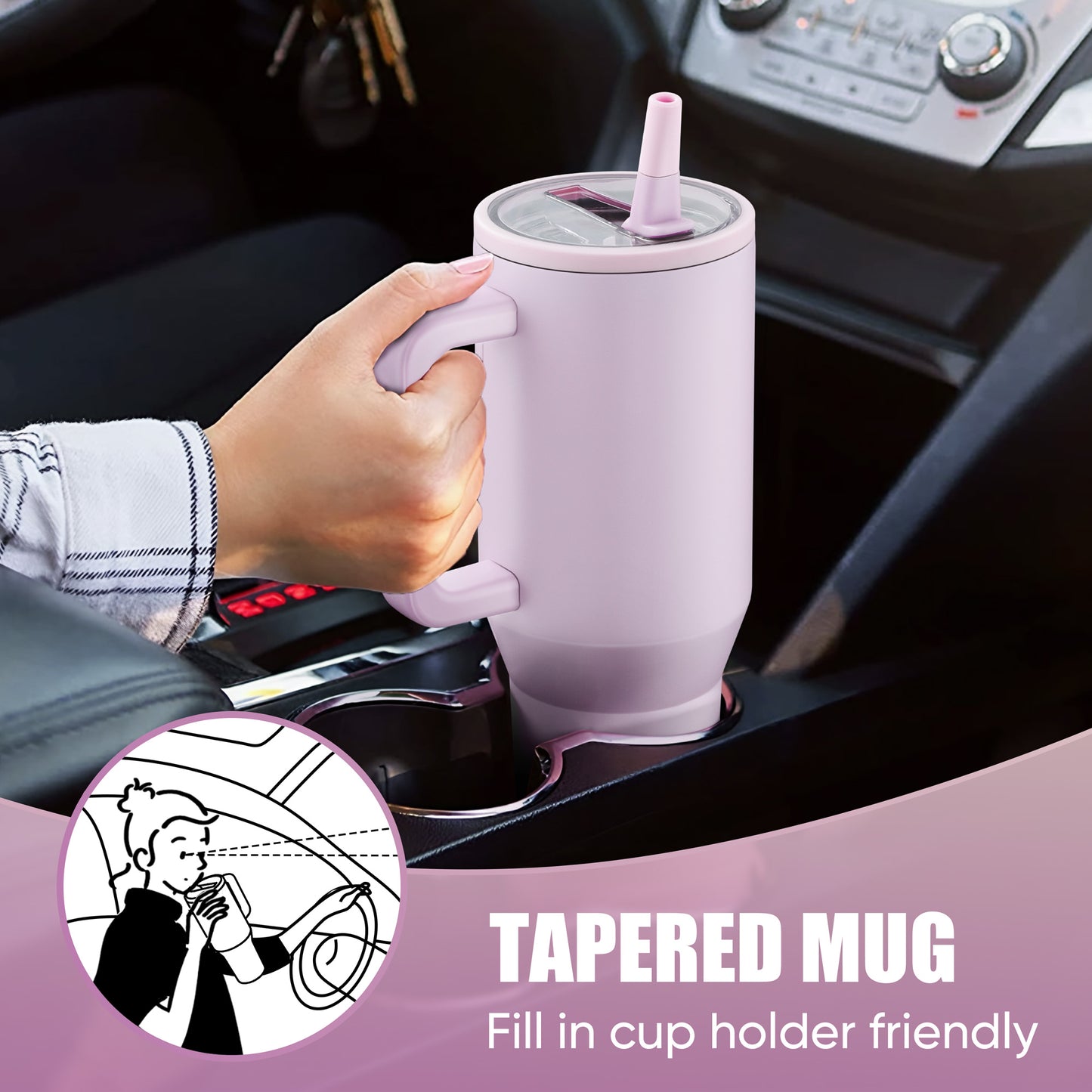 Vesteel 40 oz Stainless Steel Tumbler with Handle & Straw Lid, Vacuum Insulated Travel Mug, Leak Resistant Water Bottle for Water Ice Tea Coffee and Beverages, Gifts for Festival, Pink Sand