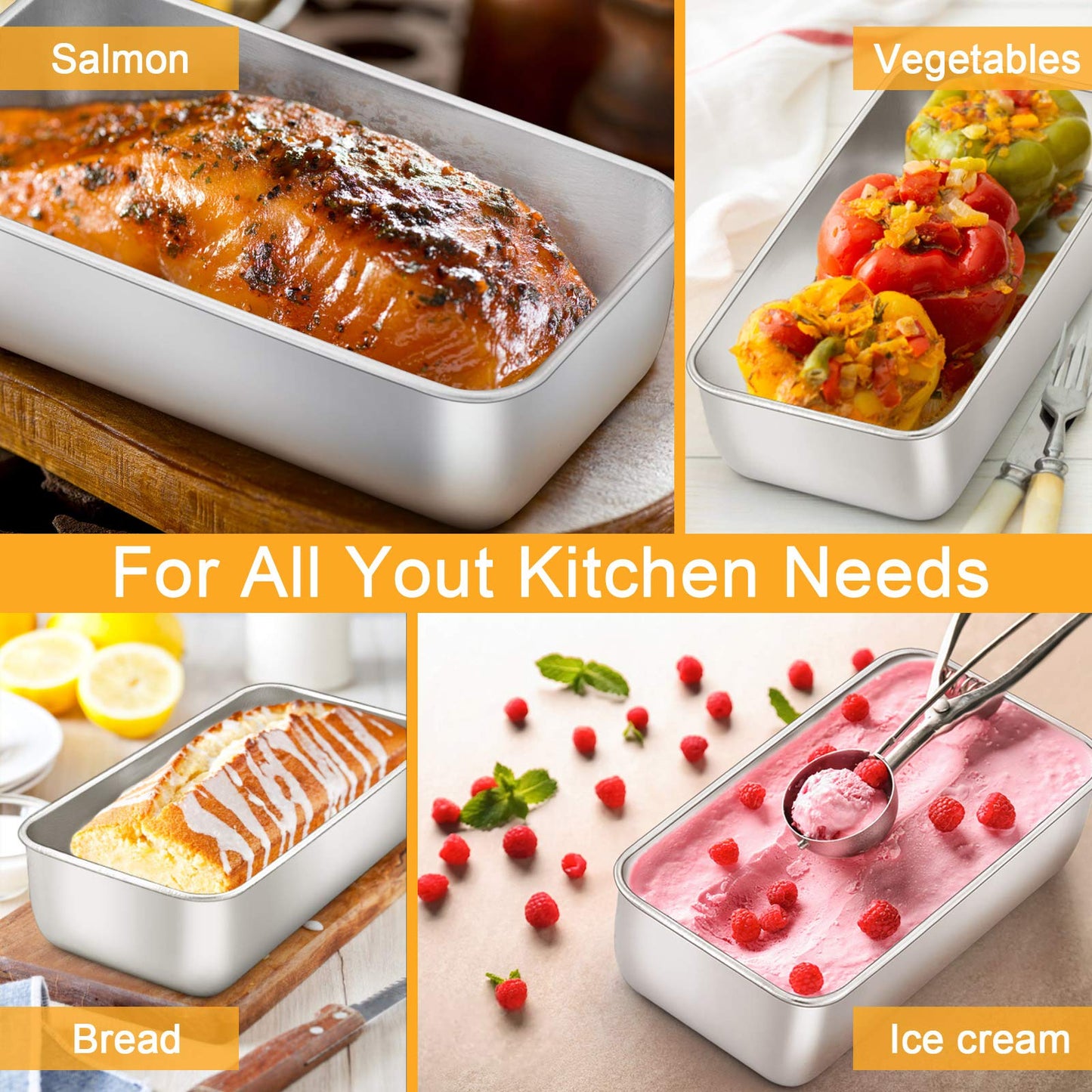 Loaf Pan Set of 2, VeSteel 9x5 Inch Bread Pans, Stainless Steel Loaf Toast Baking Pans For Bread Meatloaf Lasagna Cake, Healthy & Non Toxic,Deep Side & Smooth Roll, Oven & Dishwasher Safe