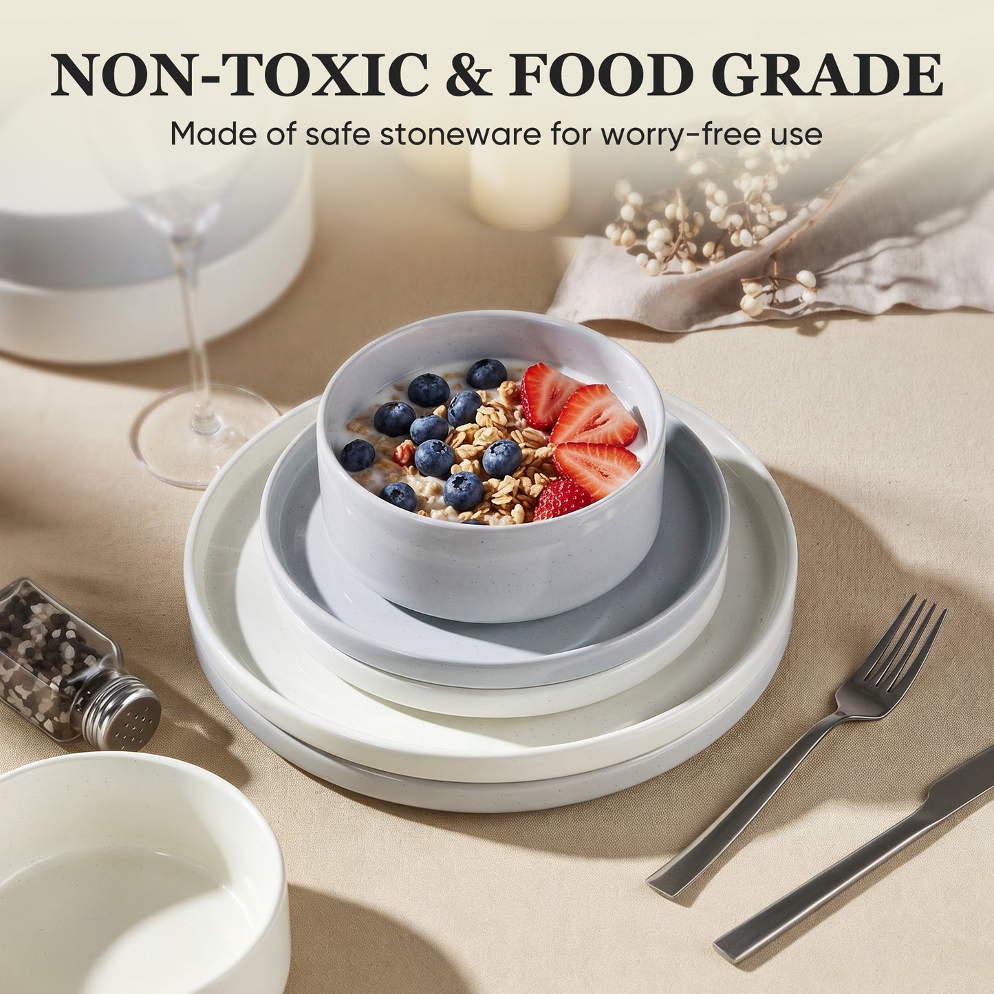 Onader 8-Piece Stoneware Dinnerware Set, Speckled Porcelain Plates and Bowls for the Kitchen, High-Quality Handcrafted Ceramic Dinnerware, Microwave & Dishwasher Safe - Multi - Color