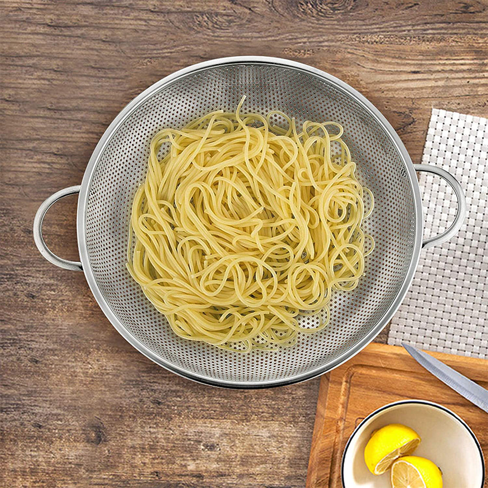 VeSteel Colander Set of 2, Stainless Steel Micro-Perforated Colanders Strainers for Draining Rinsing Washing, Ideal for Pasta Vegetables Fruits, Heavy Duty & Dishwasher Safe - 1/3 Quart