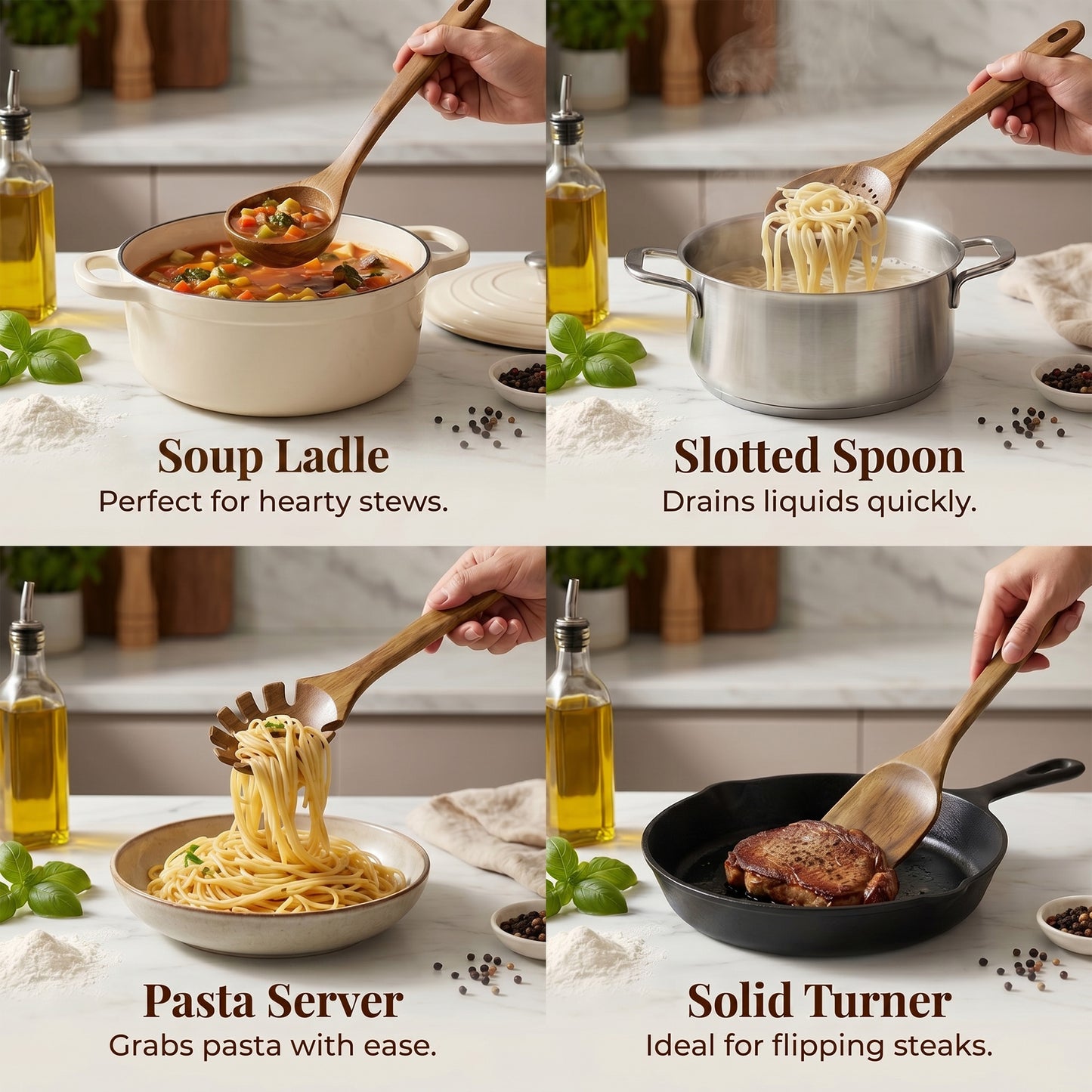 Vesteel 7-Piece Kitchen Utensil Set, Wooden Spoons for Cooking, Natural Acacia Wood Cooking Spoons and Spatulas, Heat-Resistant Cooking Utensils Safe for Nonstick Cookware & Easy to Clean