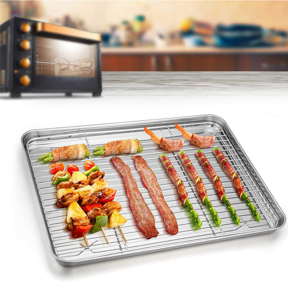 VeSteel Baking Sheet with Rack Set, Stainless Steel Cookie Sheet Baking Pans with Cooling Rack, Non Toxic & Healthy, Rust Free & Heavy Duty, Mirror Finish & Easy Clean, Dishwasher Safe - 6 Pieces
