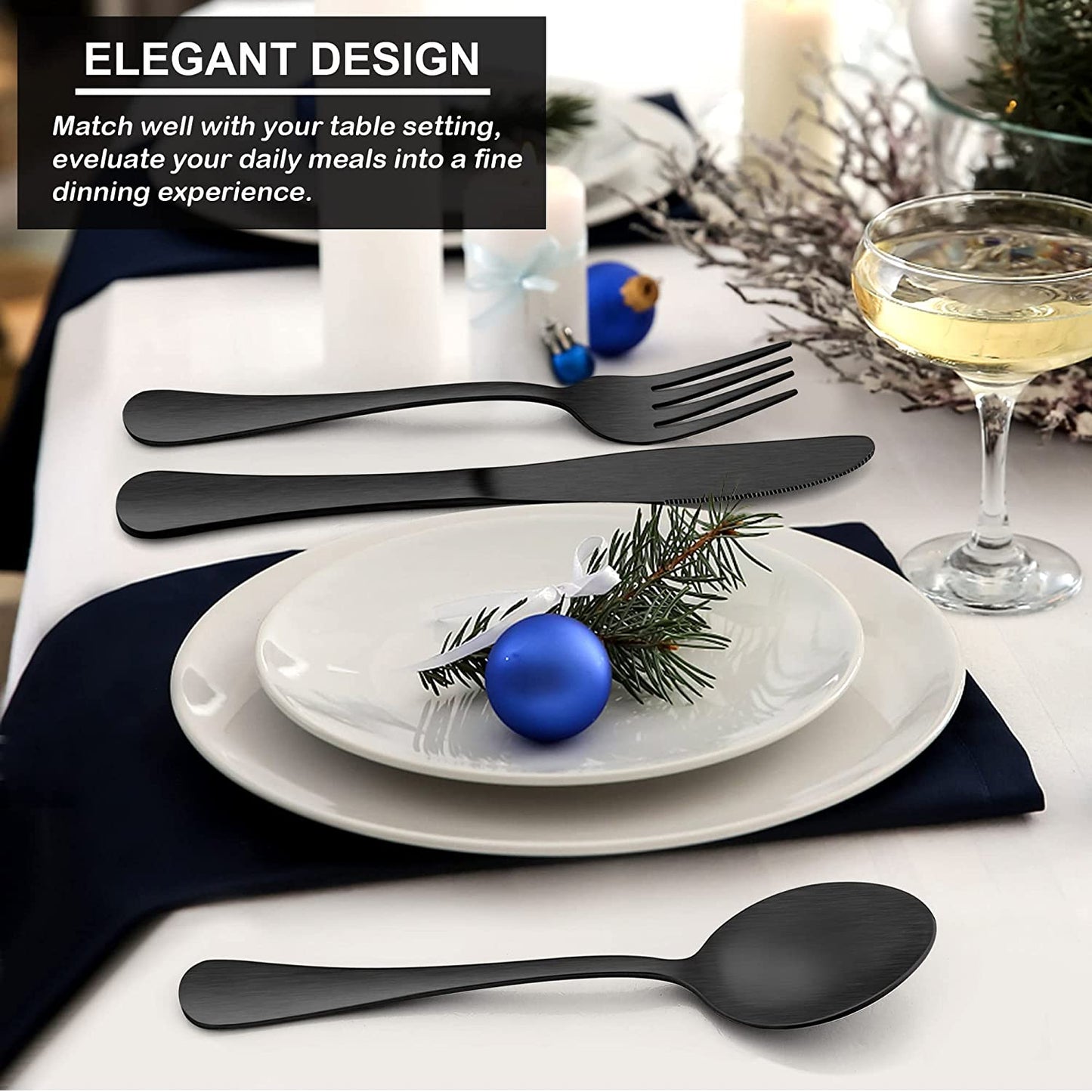 Vesteel 40 Piece Matte Black Silverware Set, Stainless Steel Black Flatware Cutlery Set for 8, Fancy Kitchen Utensil Tableware Set - Satin Finish