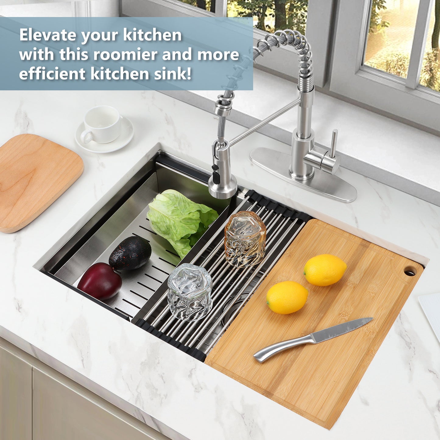 Vesteel 27” x 18” Kitchen Sink, Stainless Steel Undermount Sink for Kitchen Single Bowl Workstation Sink, 4 Sink Accessories Include