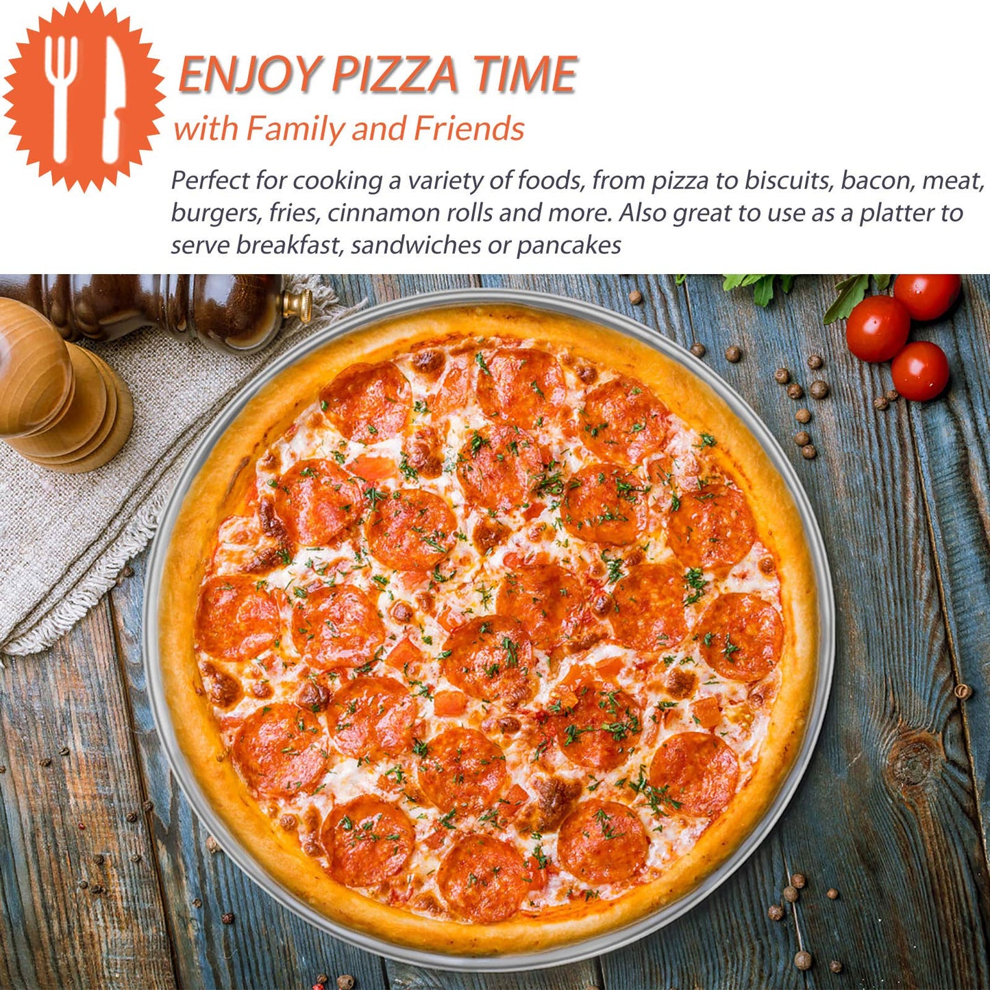 Vesteel 12 inch Pizza Pan, Stainless Steel Metal Baking Tray Platter for Oven Baking Serving, Dishwasher Safe