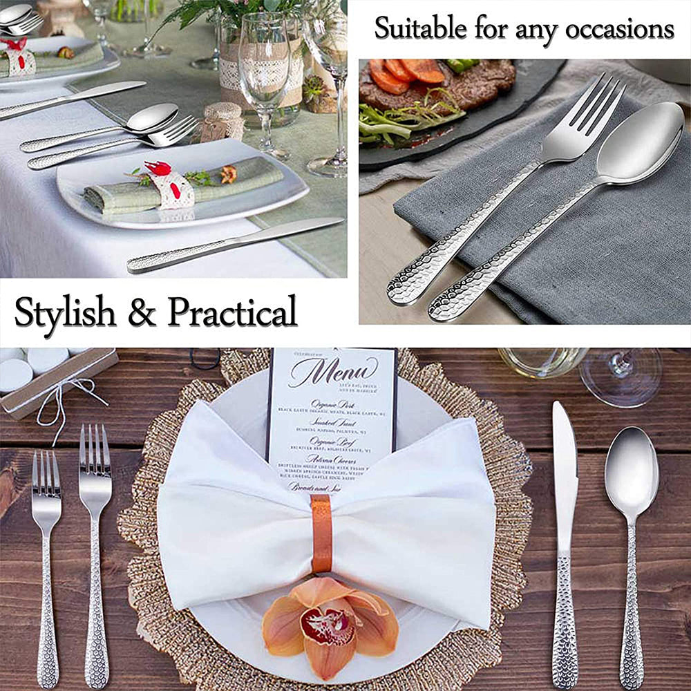 Hammered Silverware Set for 8, VeSteel 40-Piece Stainless Steel Flatware Cutlery Set, Includes Knives, Forks, Spoons, Modern Design & Mirror Polished - Dishwasher Safe
