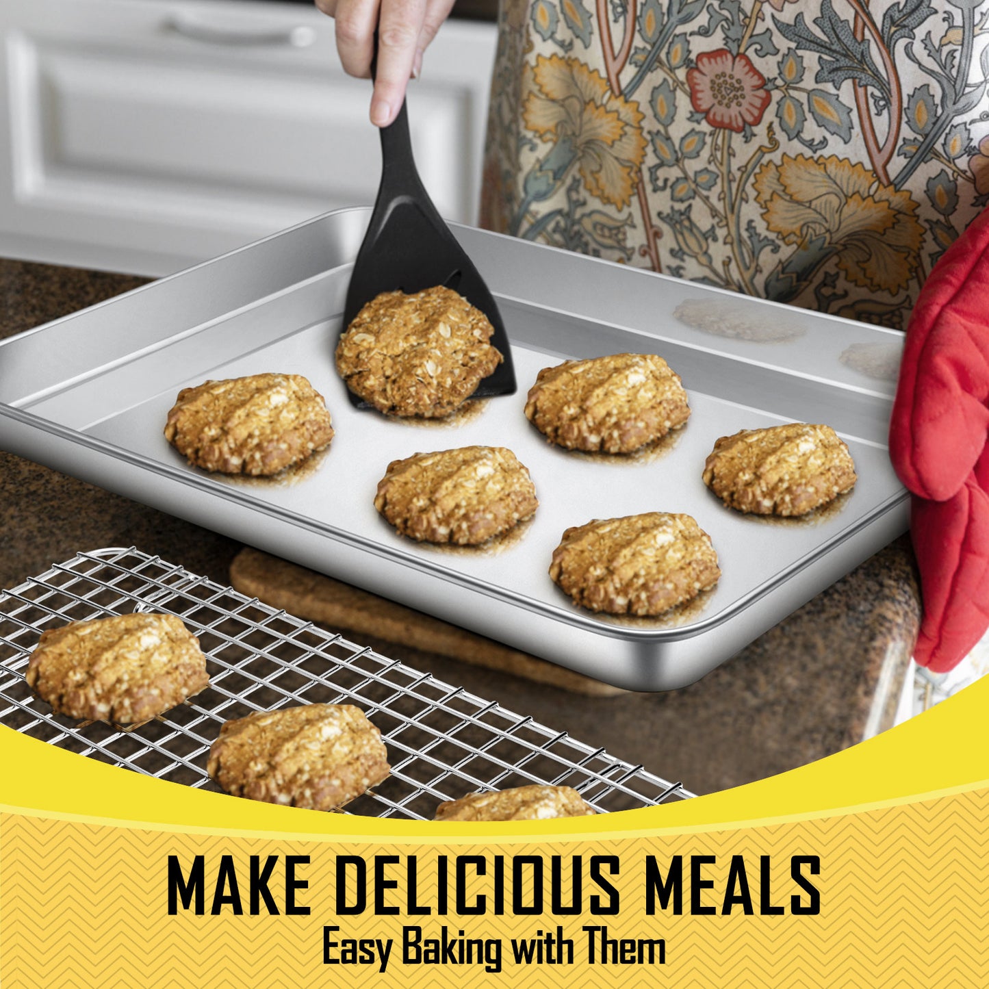 Vesteel 12.5 inch Baking Pan with Rack Set (2 Pans & 2 Racks), Stainless Steel Quarter Size Toaster Oven Tray with Cooling Rack, Heavy Gauge & Dishwasher Safe
