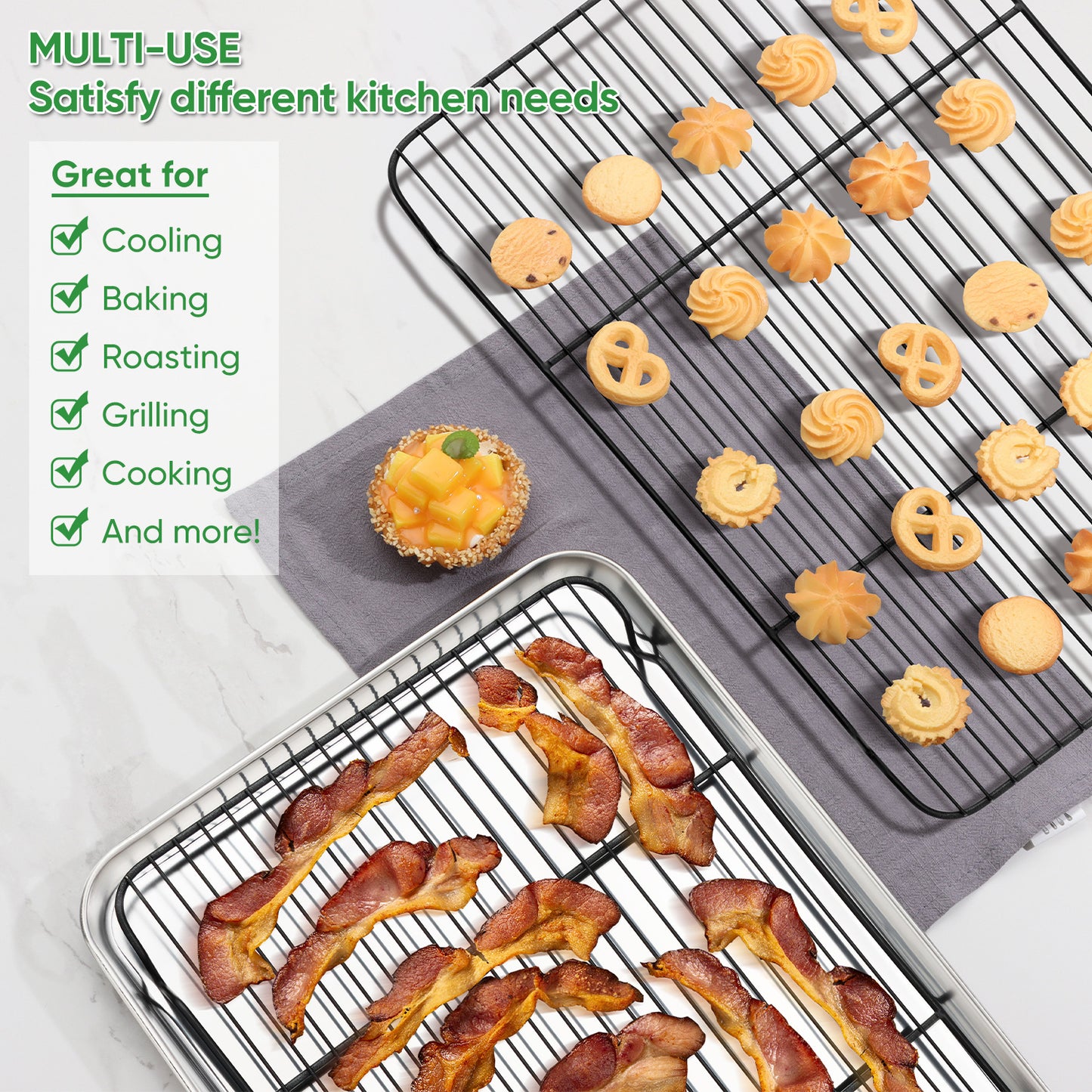 Vesteel 2-Pack Cooling Racks, Nonstick Stainless Steel Baking Racks for Baking, Roasting, Cooling, Grilling - 16.5” x 11.5”