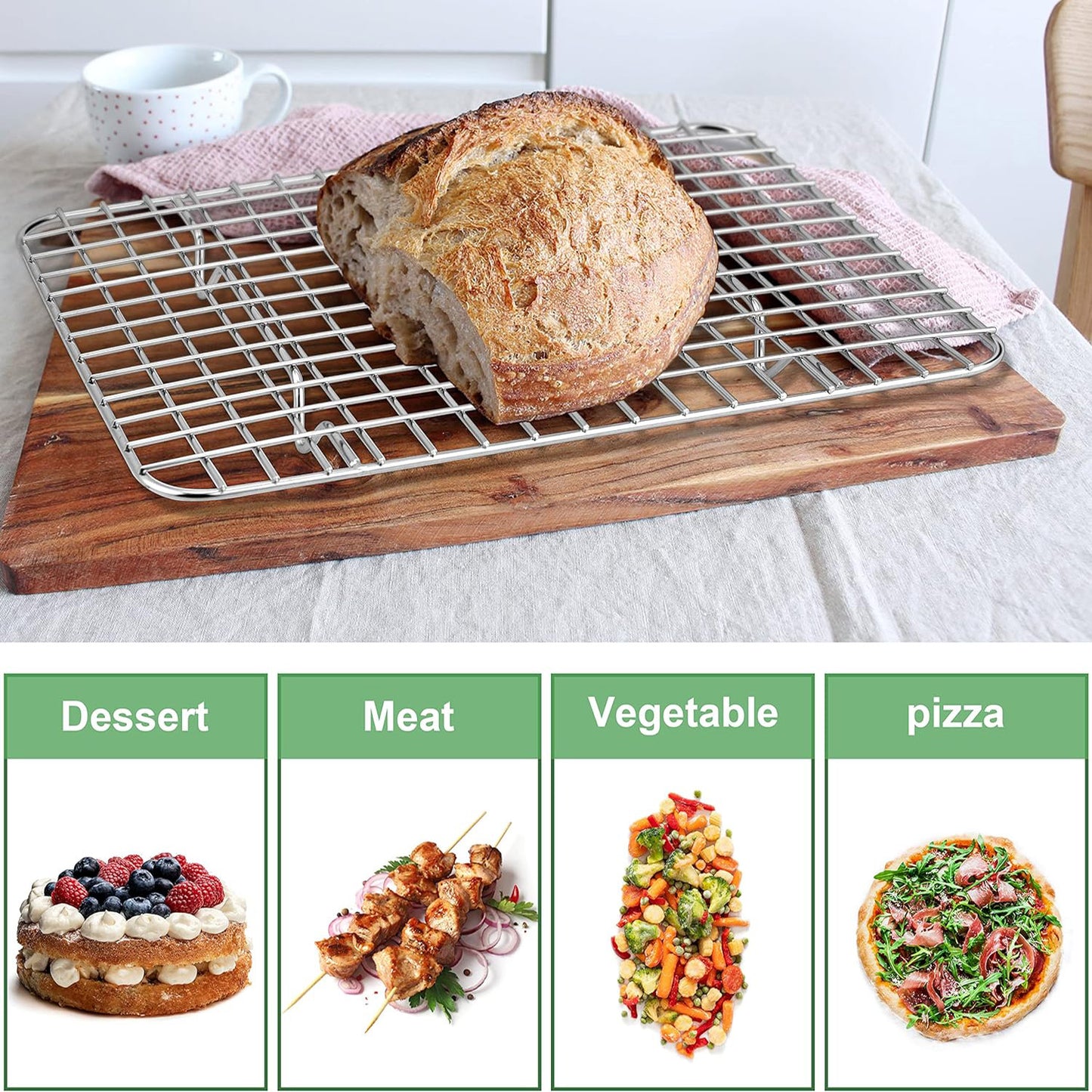 Vesteel 2-Pack Cooling Rack for Baking, Stainless Steel Cookie Rack for Baking Cooking Roasting , 12" x 9" Grid Wire Rack Fits Baking Sheet Pan, Dishwasher Safe