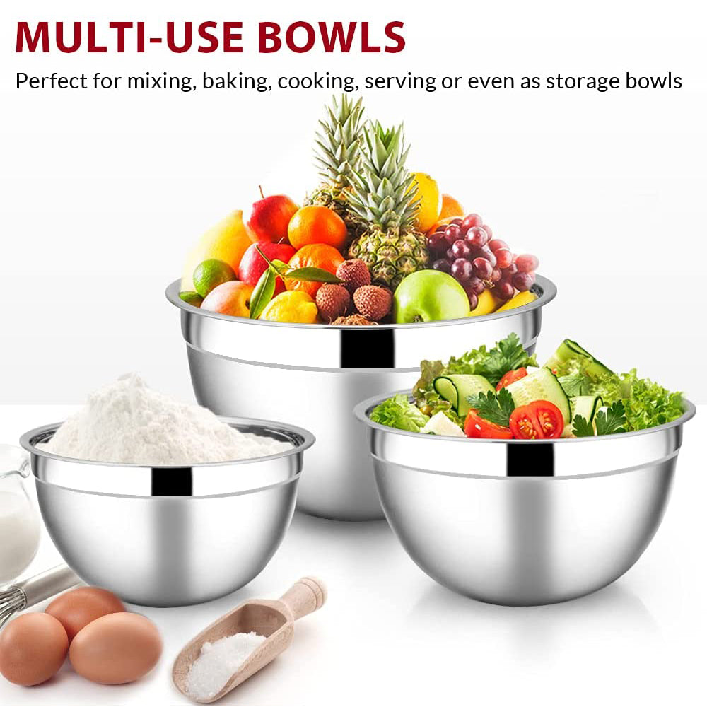 Mixing Bowls with Lids Set of 5, Vesteel Stainless Steel Mixing Bowls Metal Nesting Salad Bowls, Size 4.5, 3, 1.5, 1, 0.7 QT Great for Cooking, Baking, Serving - Black