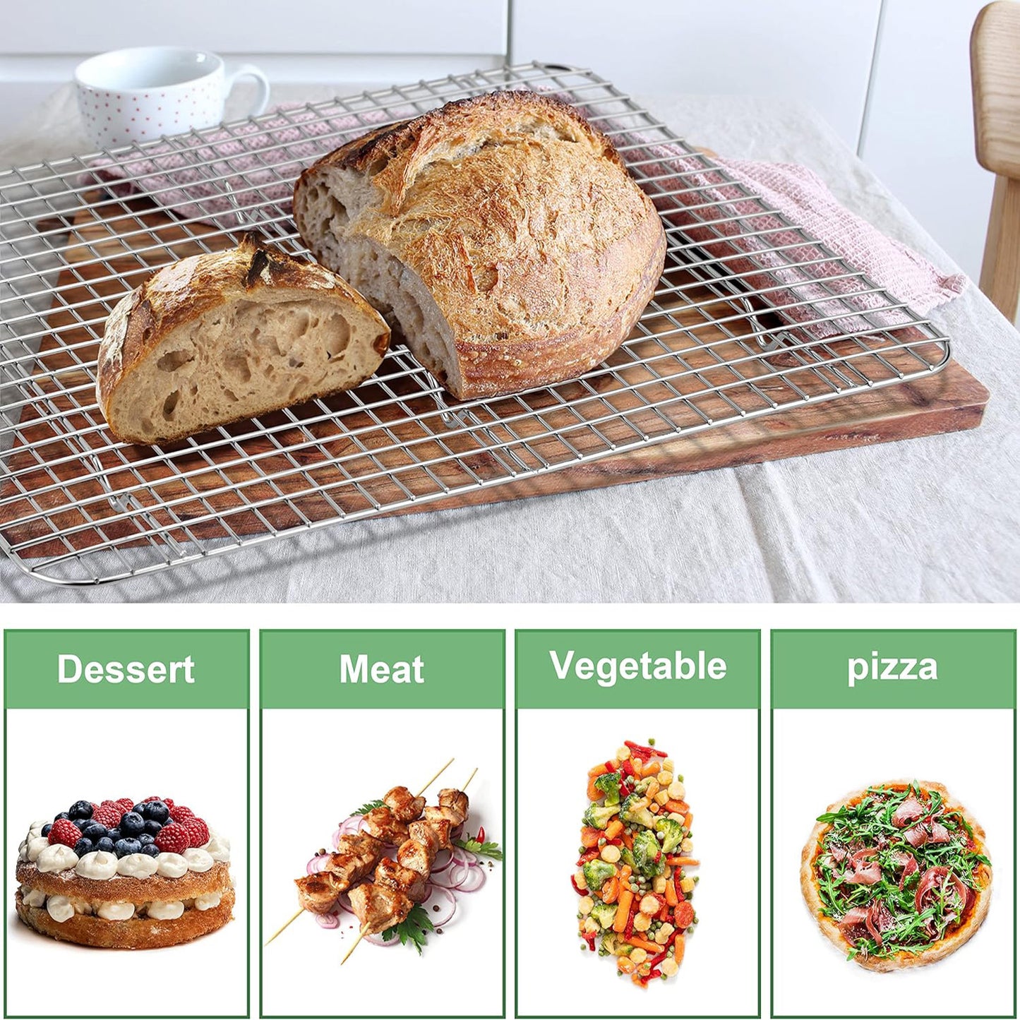 Vesteel Baking Rack Set of 2, Stainless Steel Cooling Rack for Baking Cooking Roasting , 16.5" x 11.4" Grid Wire Rack Cookie Rack, Dishwasher Safe