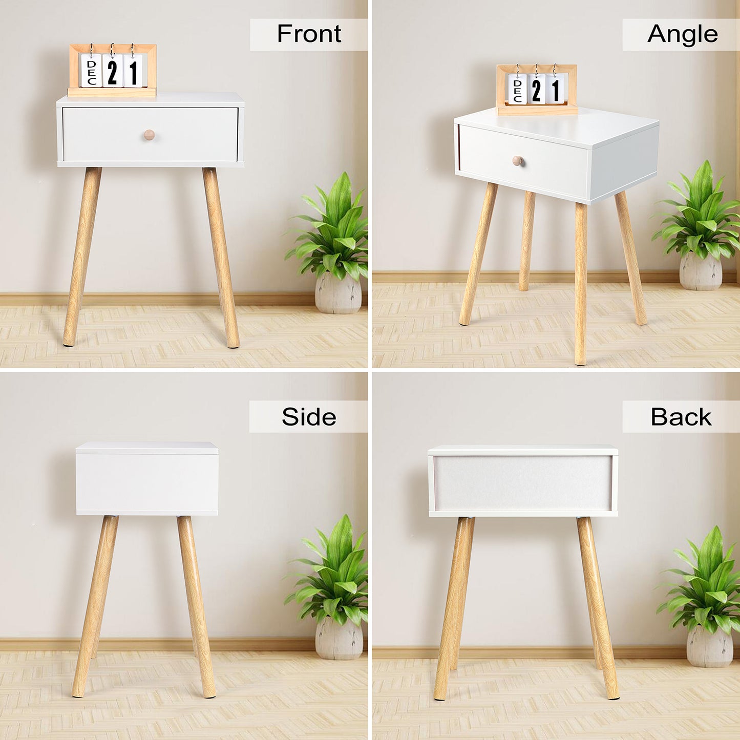 Vesteel Nightstands Set of 2, Modern End Table with Drawer, White Bedside Furniture Dresser for Bedroom, Living Room