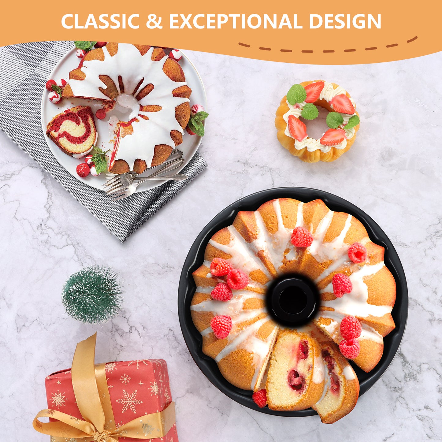 Vesteel 10 inch Bundt Cake Pan, Non-Stick Pan for Baking Brownie Flan Meatloaf, Carbon Steel Bakeware with Tube for Birthday Wedding Christmas Events, Heavy Duty & Durable - Black
