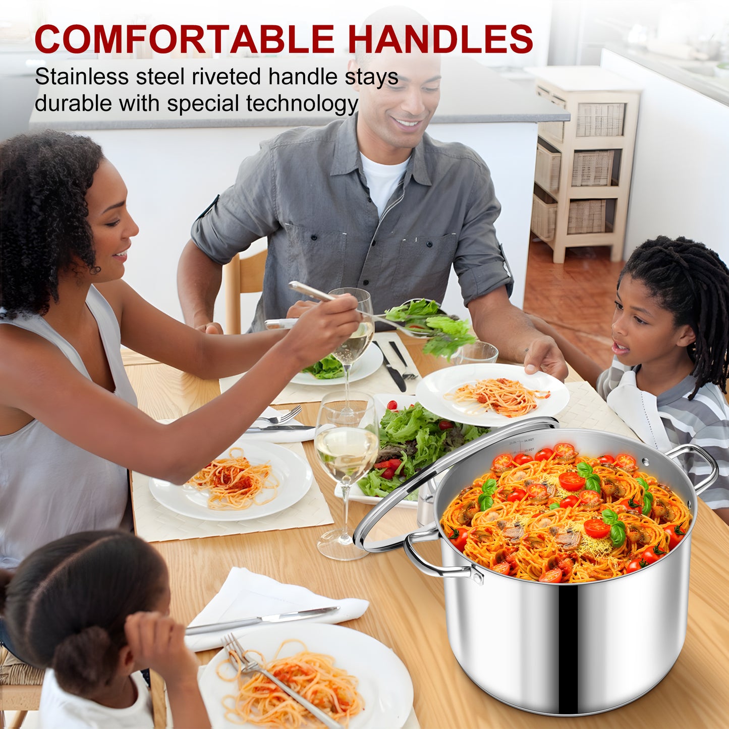 Vesteel 24 QT Stock Pot with Lid, Stainless Steel Large Cookware for Stewing Simmering, Tri-ply Bottom for Induction Gas Electric Stove, Heavy Duty & Food Grade
