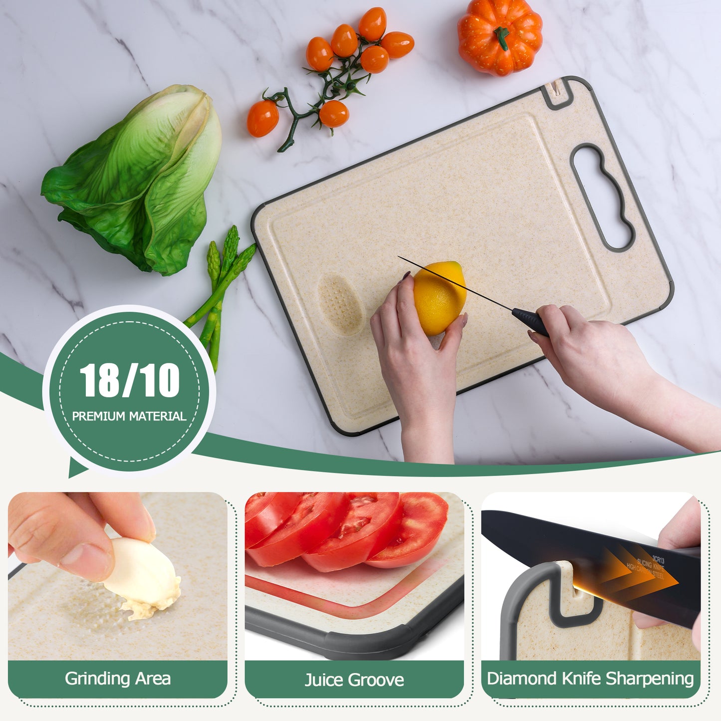 Vesteel Stainless Steel Cutting Board for Kitchen, 14” x 10” Double Sided Non Toxic Chopping Board, Mesh Design Stainless Steel and Wheat Straw PP, Dishwasher Safe & Scratch Resistant
