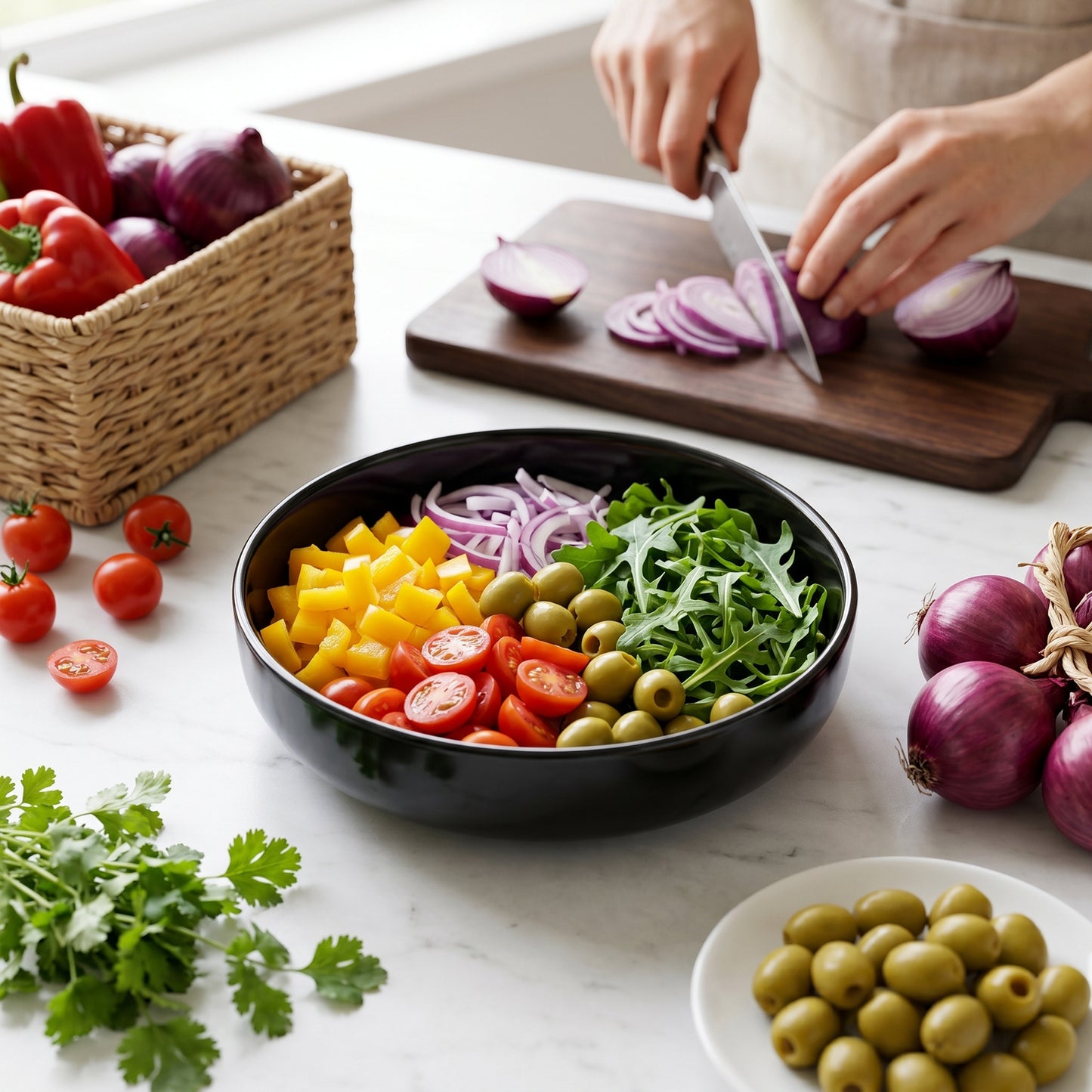 Onader Pasta Bowls Set of 4, 35oz Stoneware Large Pasta Bowls, Wide & Shallow Pasta Plates for Salad Soup Dessert, Microwave and Dishwasher Safe - Matte Black
