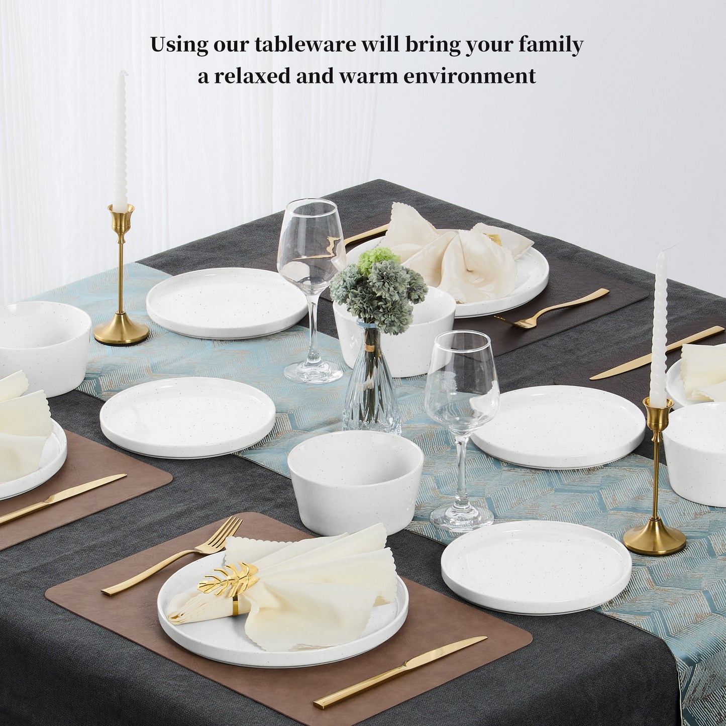 Vesteel Dinnerware Sets for 4, 12Pcs Stoneware Plates and Bowls Sets, Elegant Tableware set for Home Restaurant, Chip & Scratch Resistant Dishes Set , Speckle White