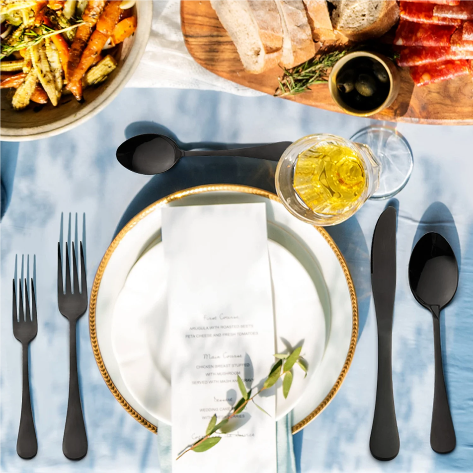 Vesteel 45 Pieces Black Silverware Set with Serving Utensils, Stainless Steel Modern Flatware Cutlery Set for 8, Eating Utensils Tableware Include Forks Knives Spoons, Mirror Polished