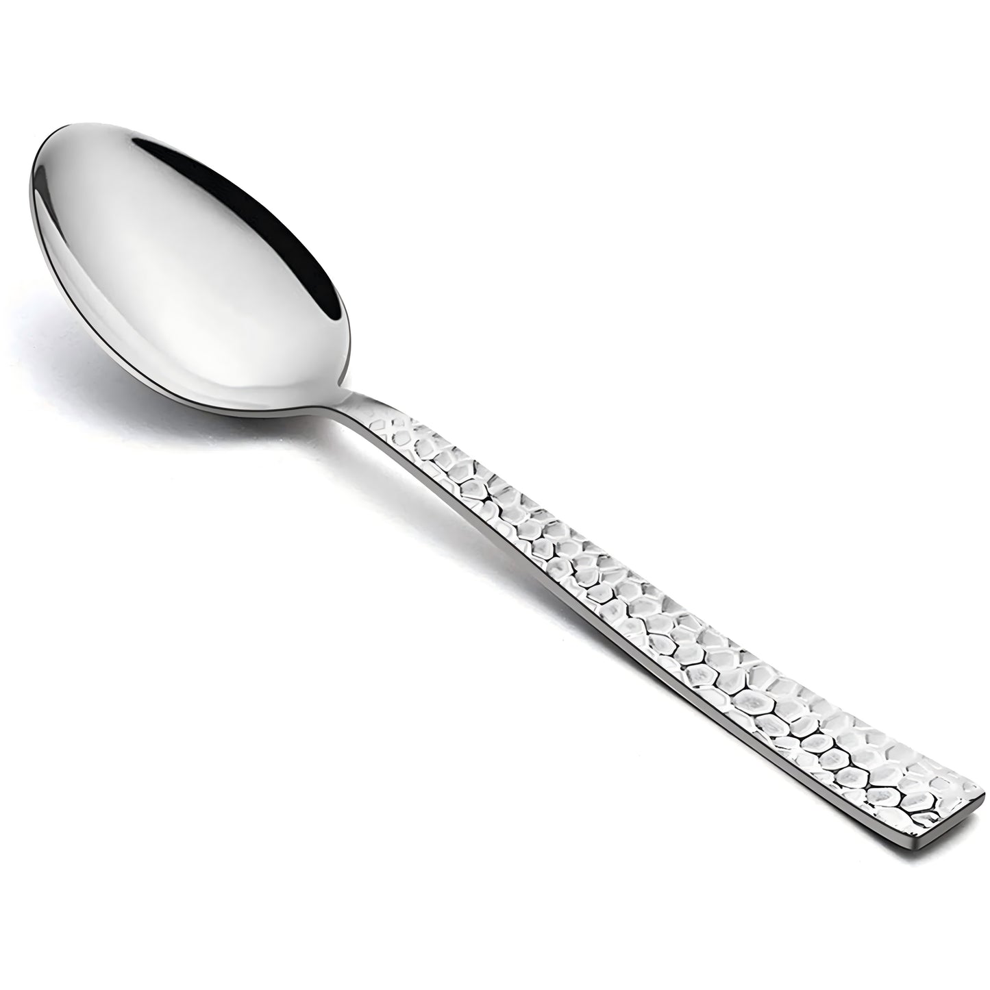 VeSteel Stainless Steel Teaspoons Set of 12, Modern Hammered Silverware Flatware Dessert Spoons for Home, Kitchen, Restaurant, Round Edge & Mirror Polished, Dishwasher Safe - 6.7 Inches