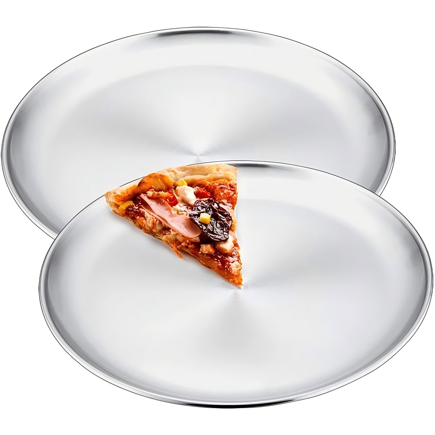 VeSteel Stainless Steel 12 inch Pizza Pan Set of 2, Metal Baking Tray Platter for Oven