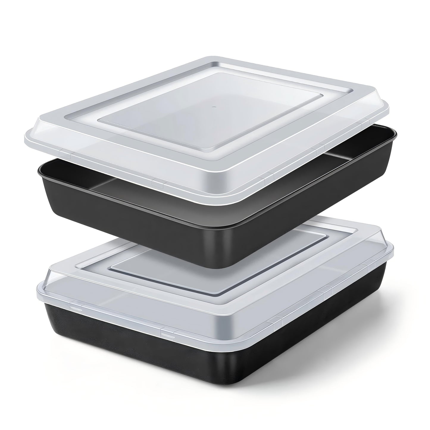 Vesteel Nonstick Baking Pan with Lid, Stainless Steel Rectangle Sheet Cake Pans with Covers, Non-toxic Bakeware Set for Casseroles Brownies Cakes, 2 Pans + 2 Lids, 10.5 x 8.3 x 2 Inch