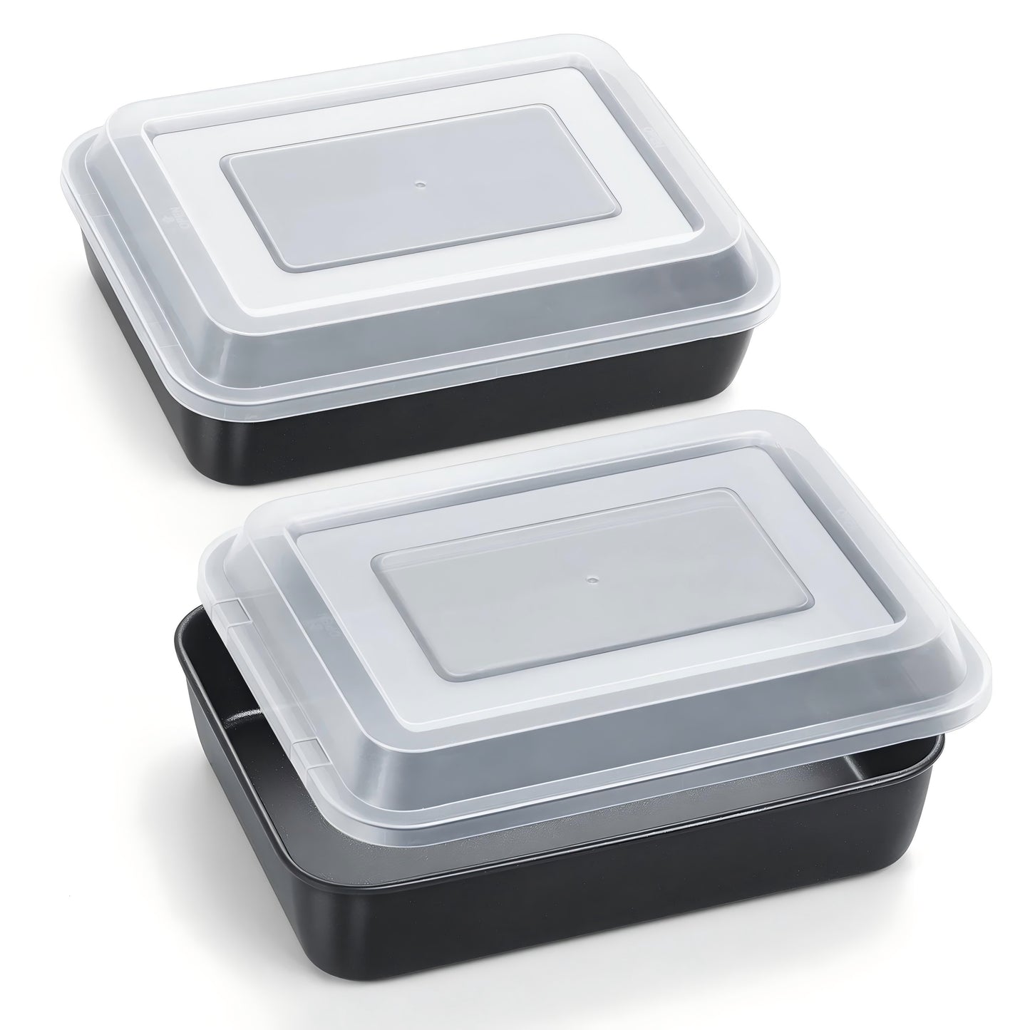 Vesteel Nonstick Baking Pan with Lid, Stainless Steel Rectangle Sheet Cake Pans with Covers, Non-toxic Bakeware Set for Casseroles Brownies Cakes, 2 Pans + 2 Lids, 9.4x 7.3 x 2 Inch
