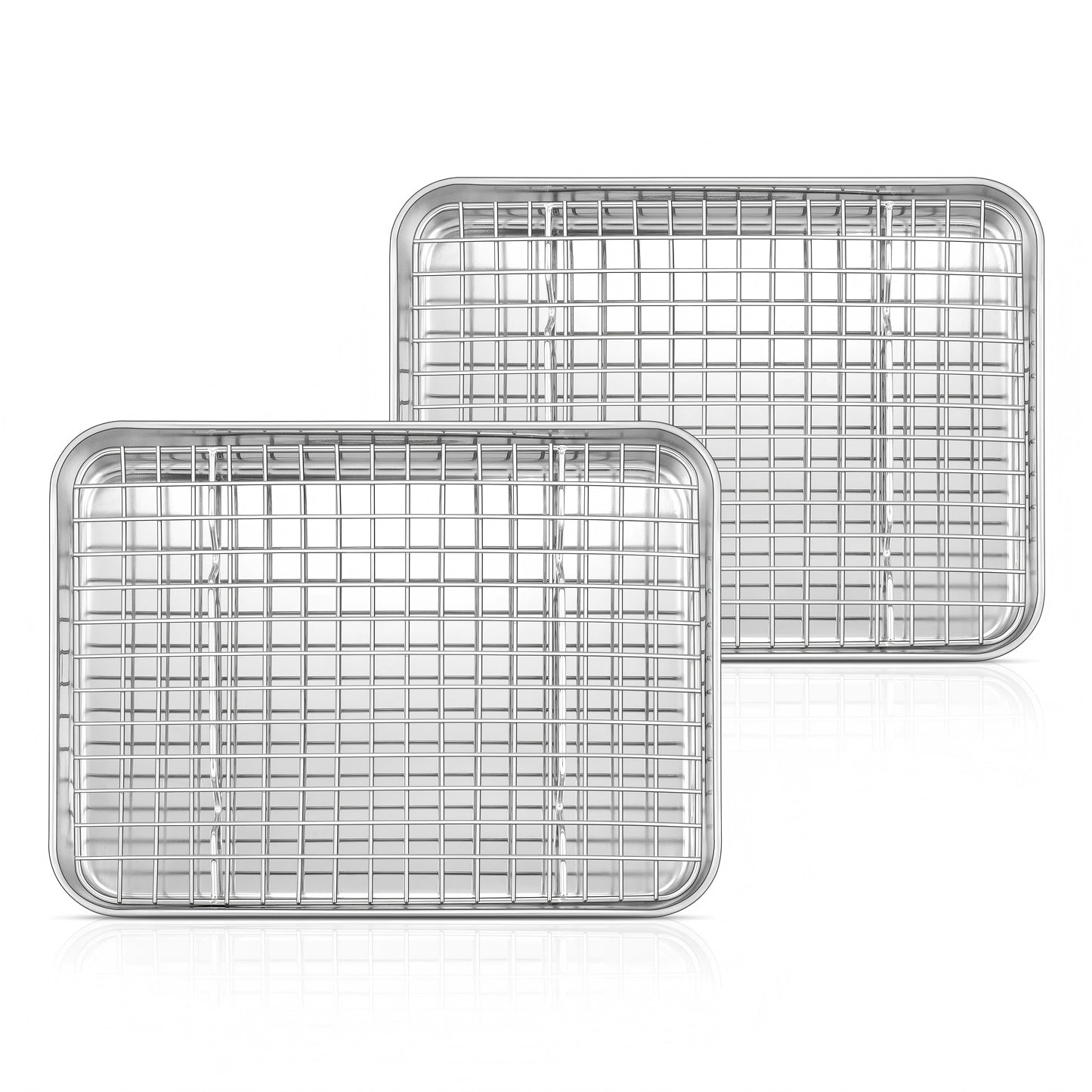 Vesteel Baking Sheets and Racks Set of 4, Stainless Steel Rectangle Baking Cookie Sheet Oven Tray and Cooling Grid Rack - 10 x 8 x 1 inch
