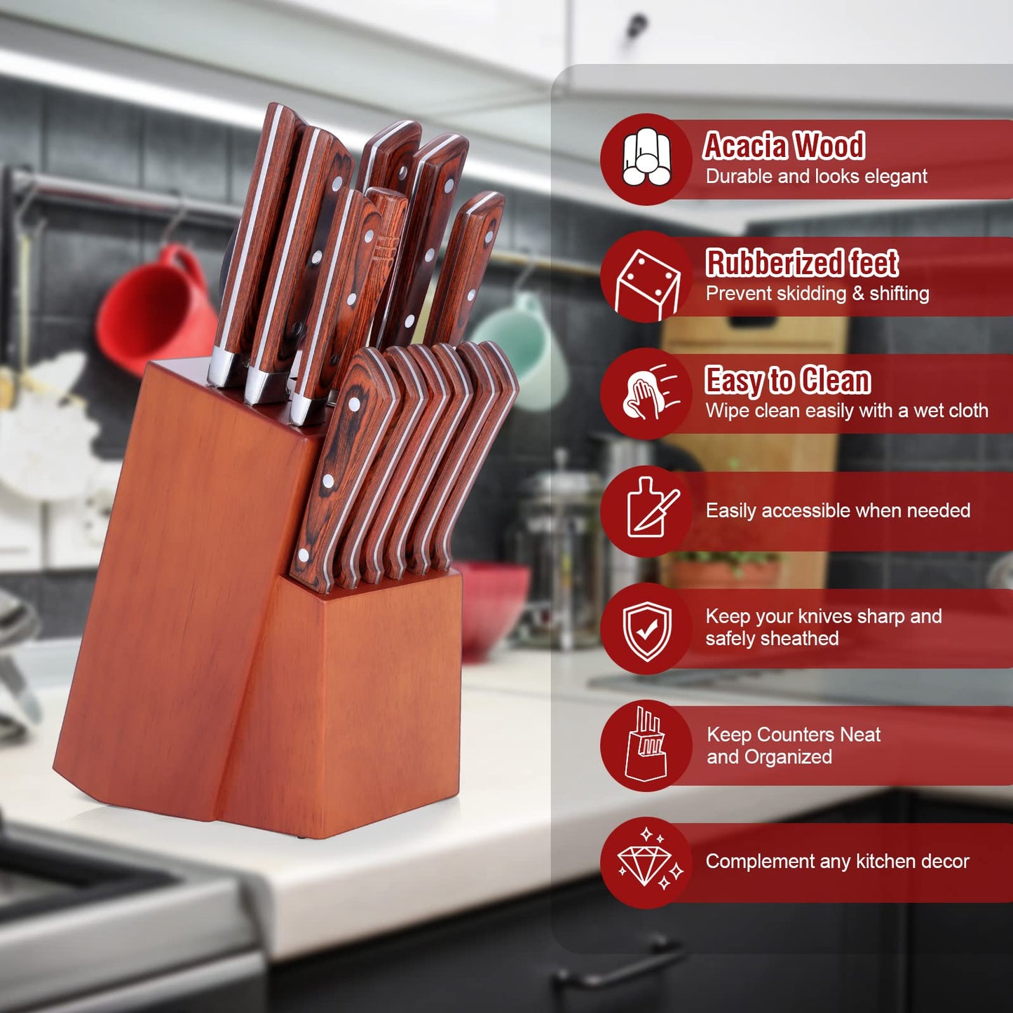 Vesteel Kitchen Knife Block Set, 17-Piece High Carbon Forged Stainless Steel Knife Sets Includes Chef Utility Paring Steak Serrated Bread Santoku Knife Sharpener - Full Tang Design