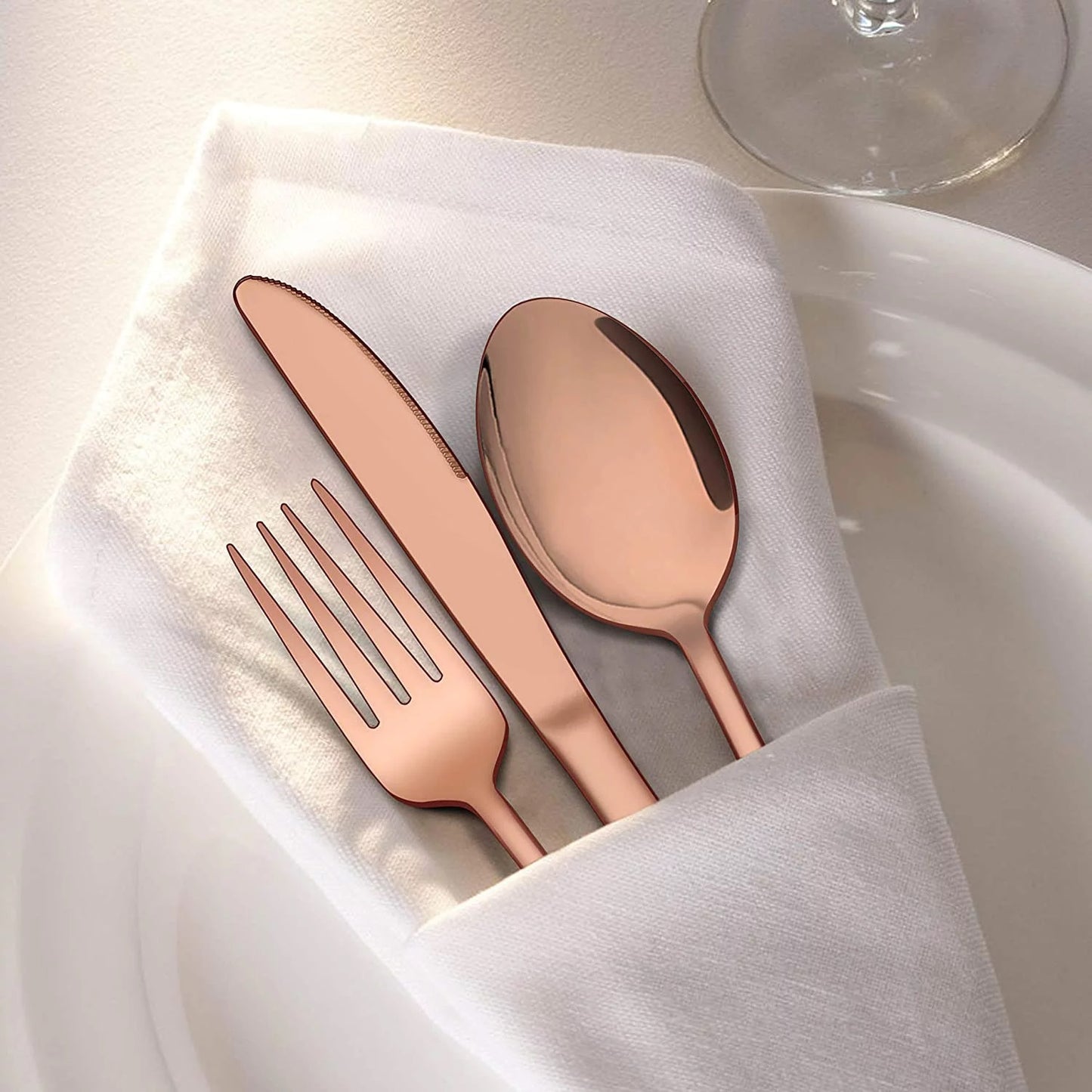 VeSteel 20 Piece Copper Silverware Flatware Set for 4, Stainless Steel Eating Utensils Cutlery Tableware Includes Knives/Spoons/Forks