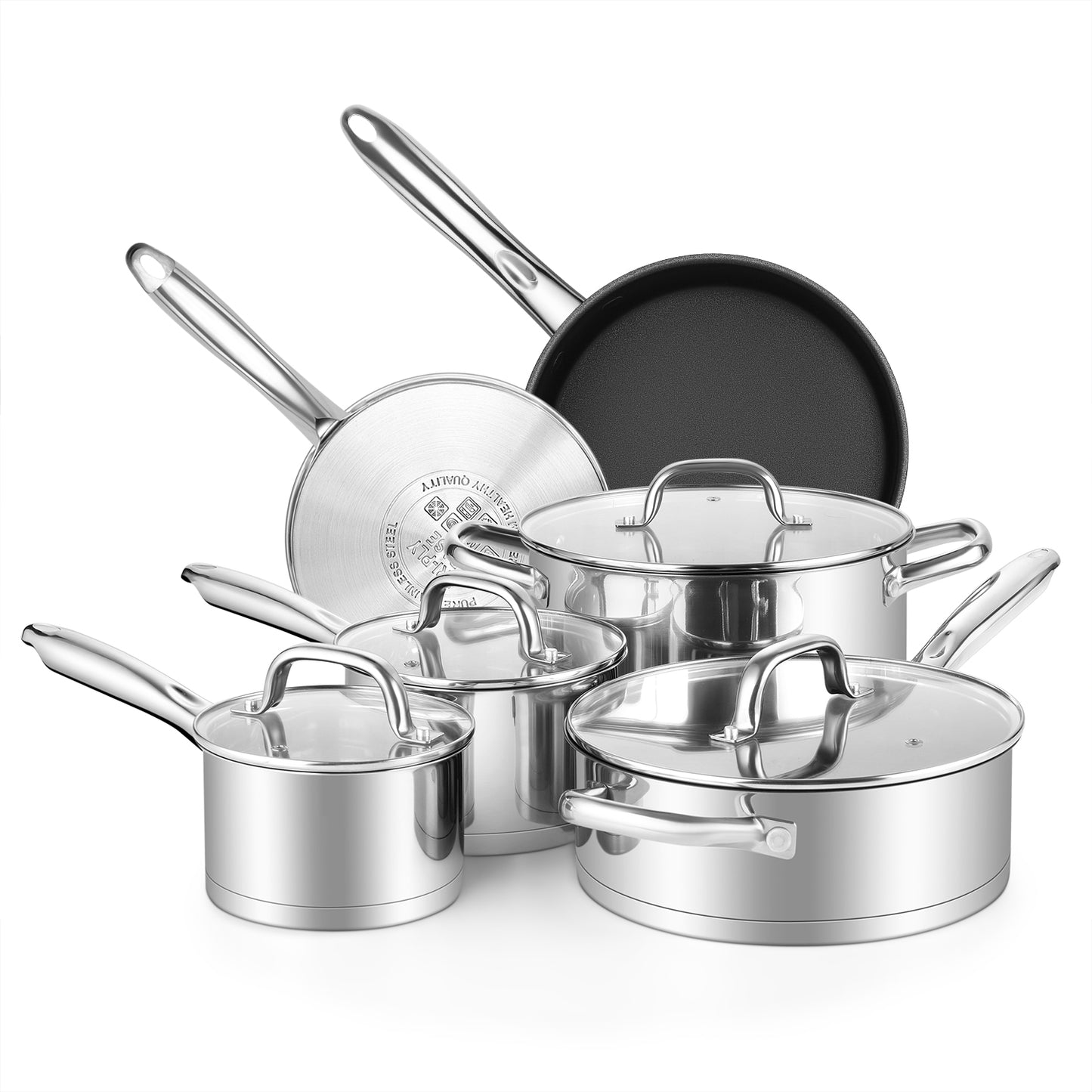 Vesteel 10 Pcs Stainless Steel Pots and Pans Sets, Kitchen Cookware Set of 6, Induction Cooking Pot & Saucepans with Lids, Nonstick Frying Pans & Saute Pan