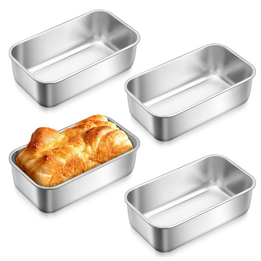Mini Loaf Pan Set of 4, Vesteel 6” x 3.5” Baking Bread Pans, Stainless Steel Loaf Toast Baking Pans For Bread Meatloaf Lasagna Cake, Healthy & Non Toxic, Oven & Dishwasher Safe