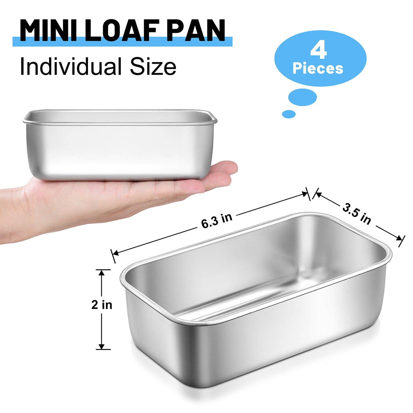 Mini Loaf Pan Set of 4, Vesteel 6” x 3.5” Baking Bread Pans, Stainless Steel Loaf Toast Baking Pans For Bread Meatloaf Lasagna Cake, Healthy & Non Toxic, Oven & Dishwasher Safe