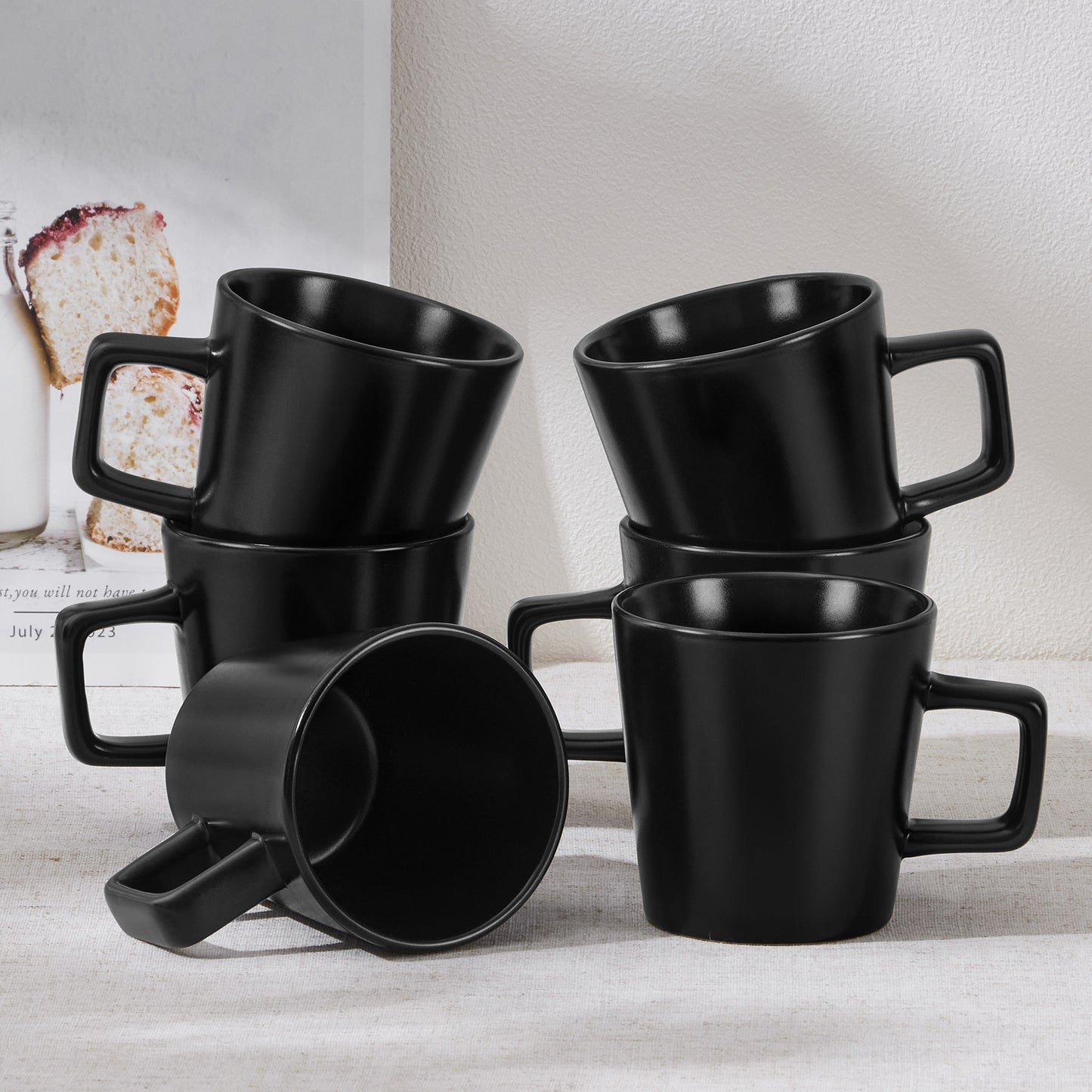 Vesteel Coffee Mugs Set of 6, 11oz Ceramic Coffee Cups with Handles for Men Women, Stoneware Mugs for Tea Latte, Housewarming Wedding Gifts, Matte Black
