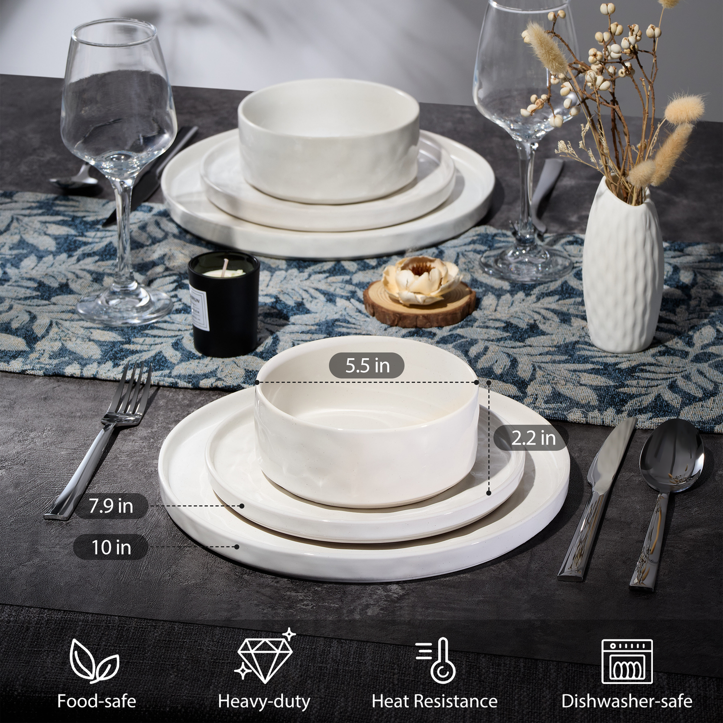 Onader Dinnerware Set for 6, 18-Piece Plates and Bowls Set, Stoneware Dish Set for Kitchen, Ceramic Dinnerware for Home Restaurant, Chip and Scratch Resistant, Microwave and Dishwasher, Speckle White