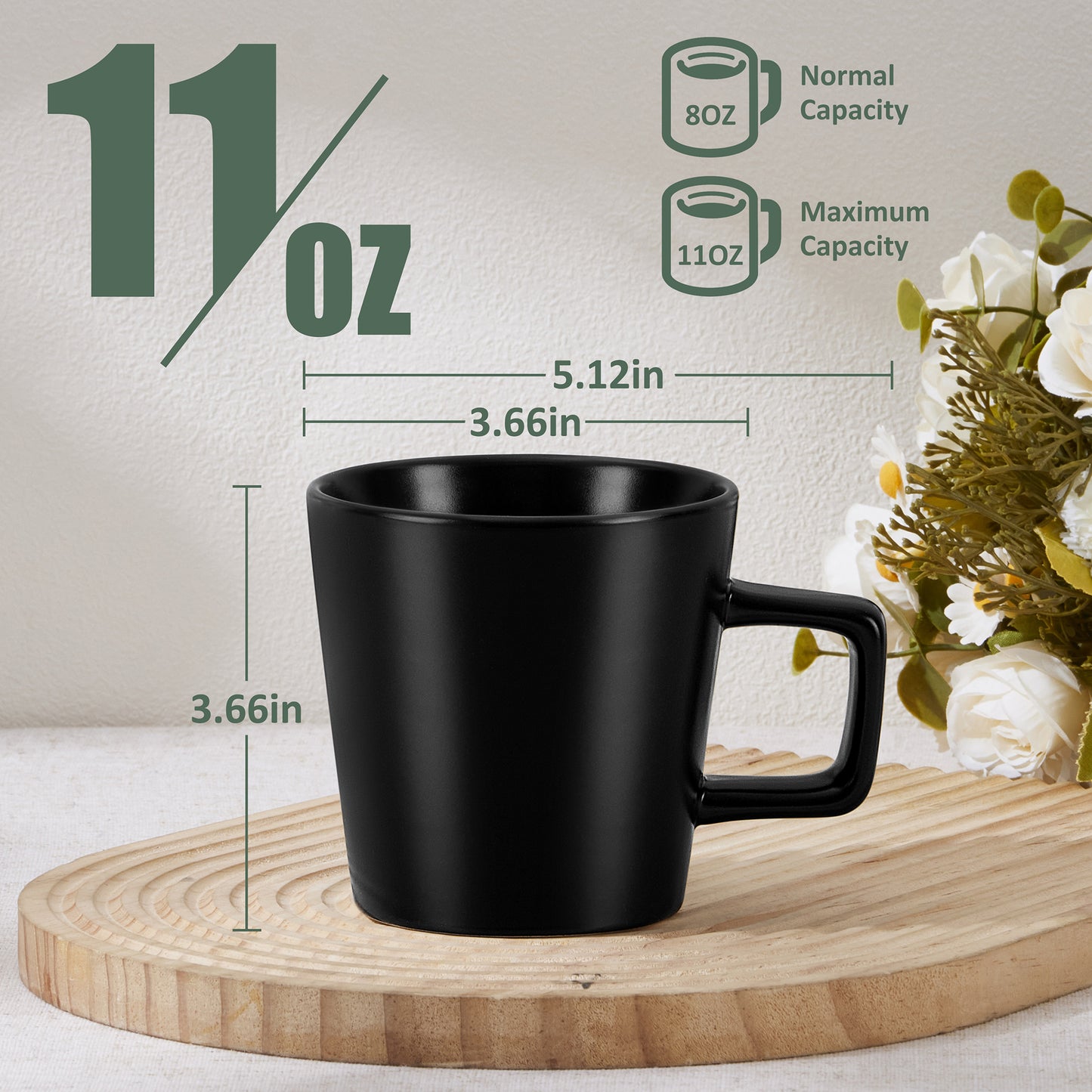 Vesteel Coffee Mugs Set of 6, 11oz Ceramic Coffee Cups with Handles for Men Women, Stoneware Mugs for Tea Latte, Housewarming Wedding Gifts, Matte Black